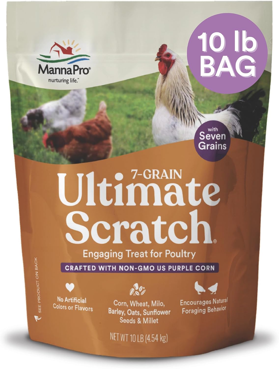Manna Pro 7-Grain Ultimate Chicken Scratch Treat, Non-GMO, 10 lb Bag | 7-Grain Scratch Treat Blend, Non-GMO Ingredients, Natural Multigrain Recipe