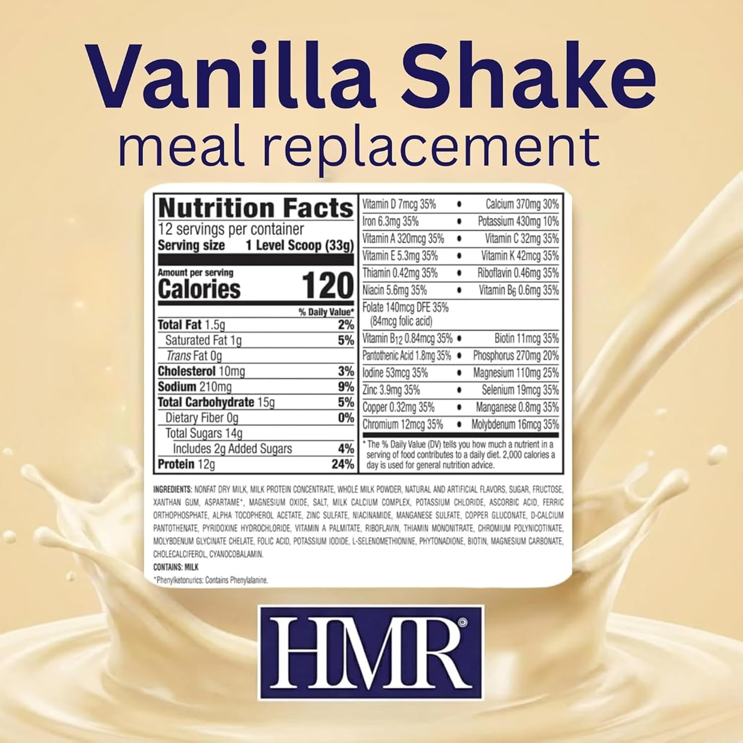 HMR 120 Vanilla Meal Replacement Shake Powder, 12 Servings | Meal Replacement Shake – Smooth Vanilla Flavor – 120 Shake Powder – 12g Protein – 12 Servings