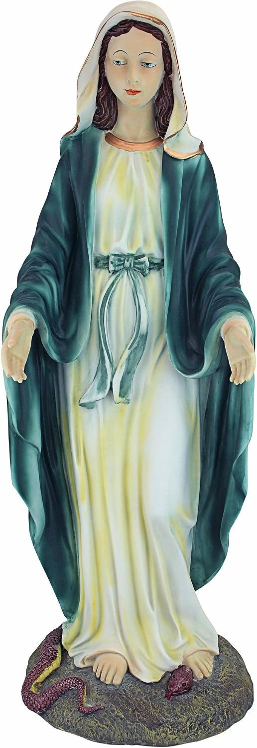 Design Toscano Anne with Young Mother Mary Holy Religious Garden Statue, 12 inches wide, 21 inches tall, Cast Stone Resin, Antique Stone Finish