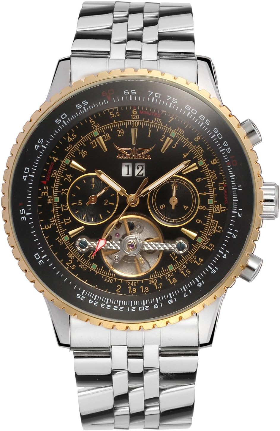 FORSINING Men's Self Winding Waterproof Automatic Stainless Steel Skeleton Tourbillon Calendar Wrist Watch
