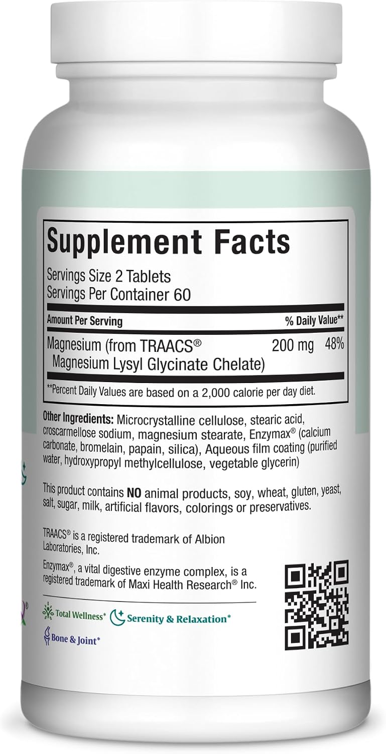 Maxi Health Magnesium Glycinate Lysyl Supplement – Magnesium Glycinate 200mg – Supports Sleep, Energy Boost, Bone Strength