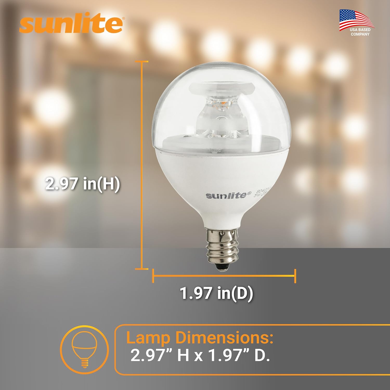 Sunlite G16.5 Light Bulb LED, 5W (40W Equiv.), 350 Lumens, Dimmable, Type G Globe Shape E12 Candelabra Base, Short Bulbs, Vanity Mirror Bulbs, 2700K Soft White, Frosted, 6 Count