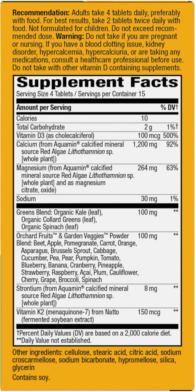 Nature’s Way Alive! Calcium Bone Support Tablets*, 1,200 mg Calcium, 120 ct | Max Absorption Calcium Supplement with Vitamins D3, K2, & Magnesium, Promotes Bone Health and Bone Density*, Gluten Free
