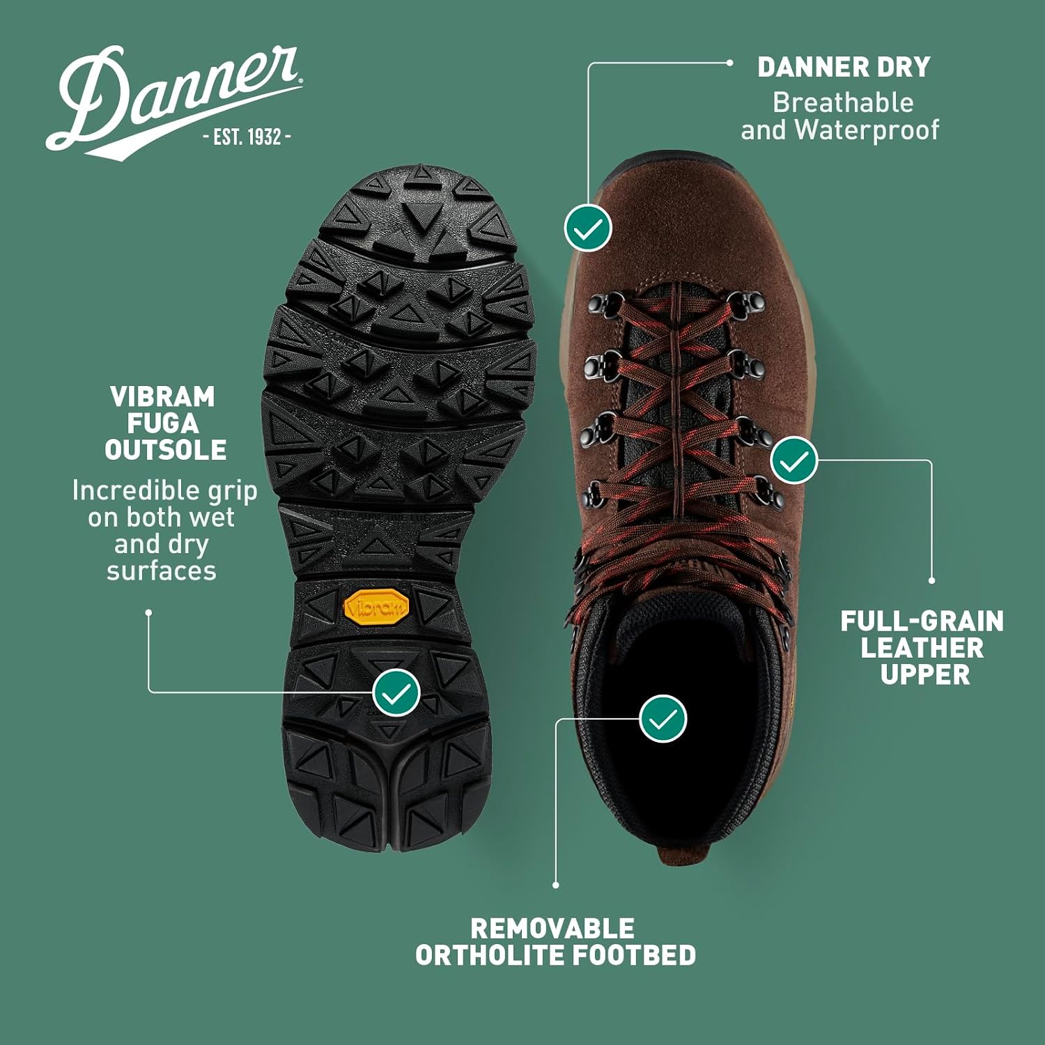 Danner Mountain 600 Hiking Boots for Women - Waterproof, Durable Suede Upper, Breathable Lining, Triple-Density Footbed & Vibram Traction Outsole