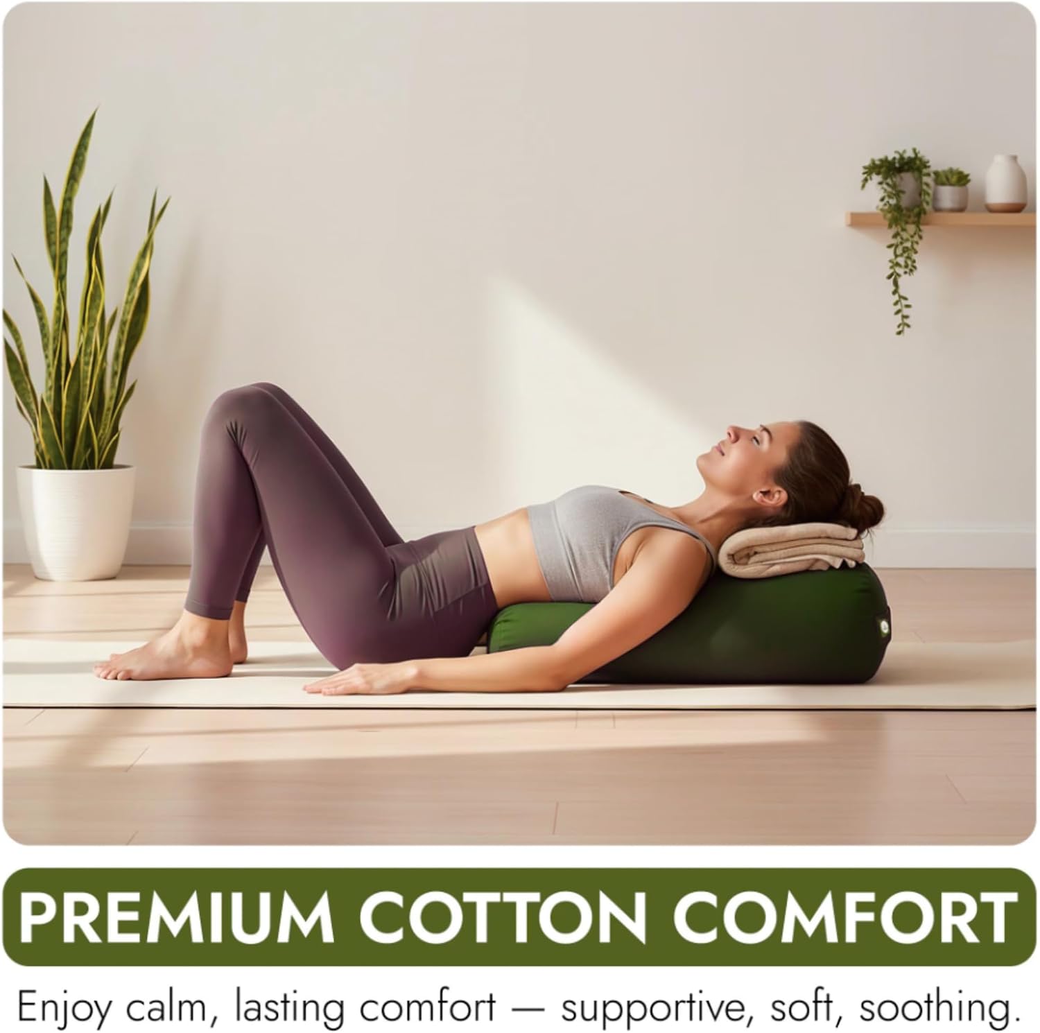 Yogikuti Iyengar Yoga Bolster for Restorative Yoga and Meditation – Lightweight Cotton Support Pillow with Handle for Easy Carry