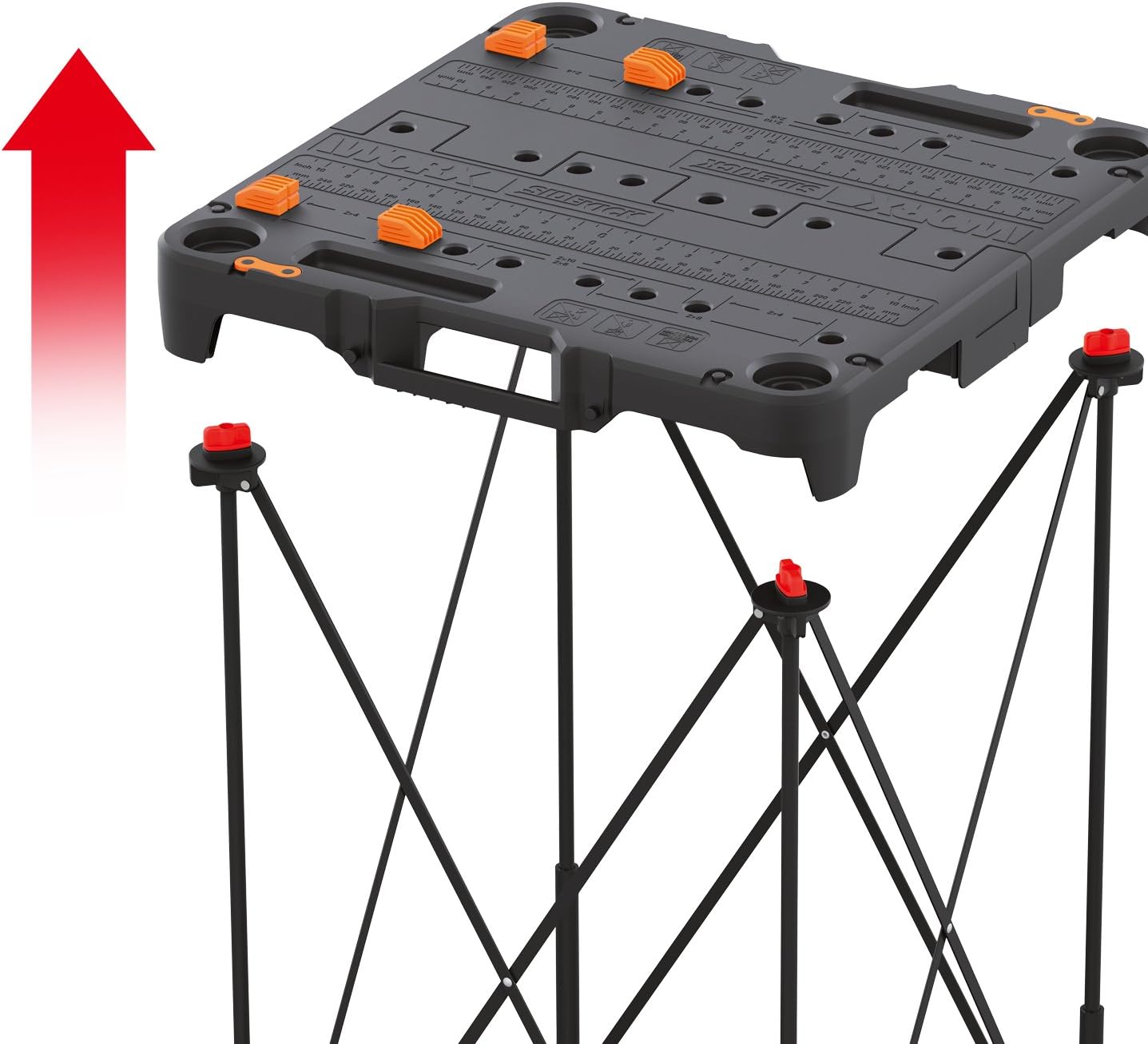 WORX Portable Folding Workbench, 2-in-1 Pegasus Table & Sawhorse, WX051 | 31"×25"×32" dimension, heavy load capacity, fast setup, includes 2 clamps & 4 clamp dogs, lightweight portable design