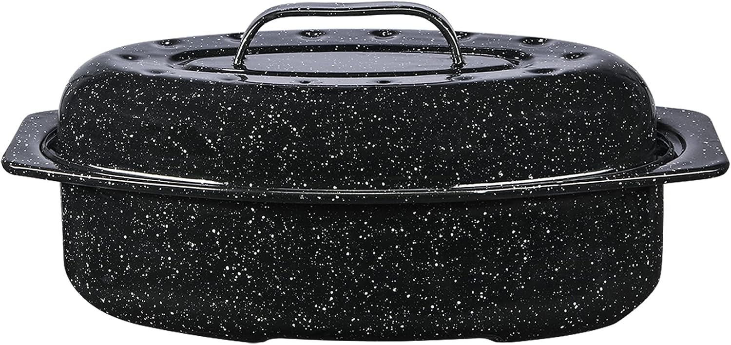 Granite Ware 13" Oval Roaster with Lid – Enameled Steel, Oven Safe to 932°F – Ideal for Roasting, Baking & Sourdough Bread – Self-Basting Cover, Dishwasher Safe, 7 lb Capacity | Oval Roaster Capacity, Roasts Up To 7 Lb Poultry Or Meat, Covered Cooking fo…