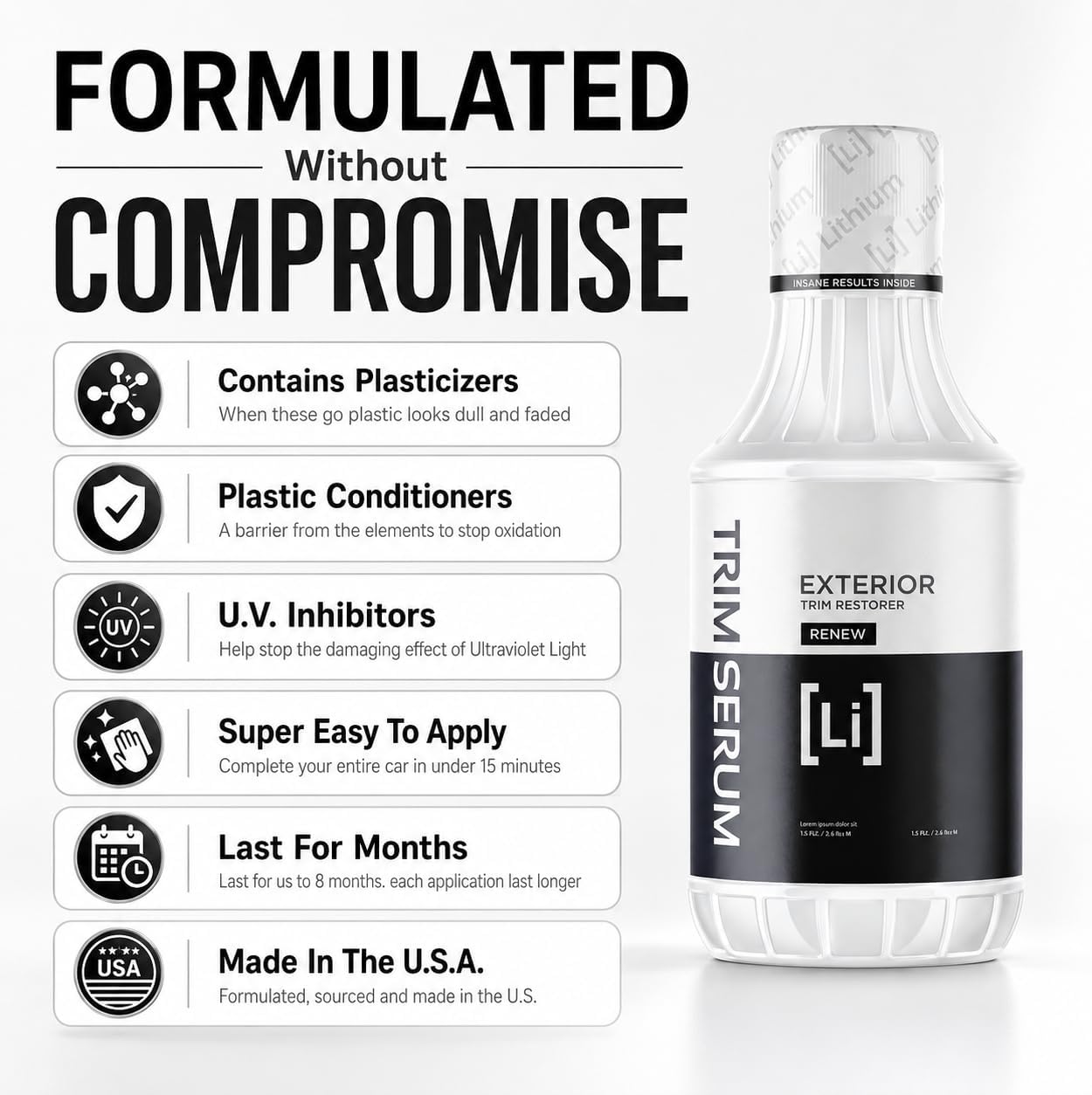 Trim Serum- Plastic Restorer for Cars- Restores Even the Most Damaged Plastic, Rubber
