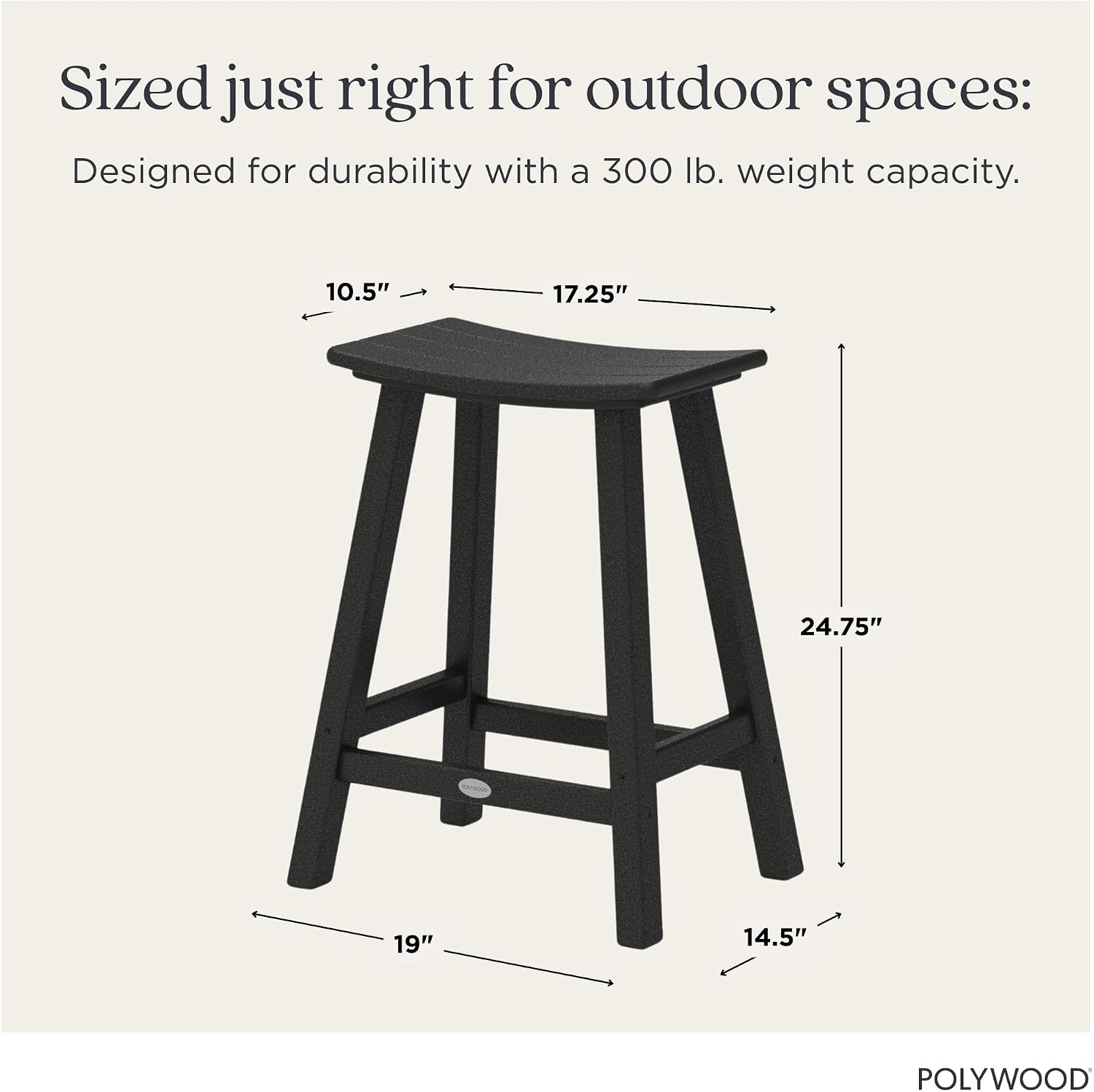 Polywood Outdoor Bar Stools - All-Weather 24 Inch Counter Height Outdoor Patio Bar Stools - Heavy Duty HDPE - Classic Curved Chairs for Pool, Deck