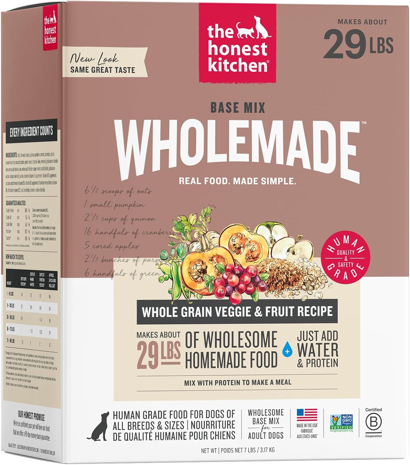 The Honest Kitchen Wholemade Whole Grain Dog Food Base Mix, Veggie & Fruit, Human Grade, Easy Homemade Dog Food Starter, Just Add Water