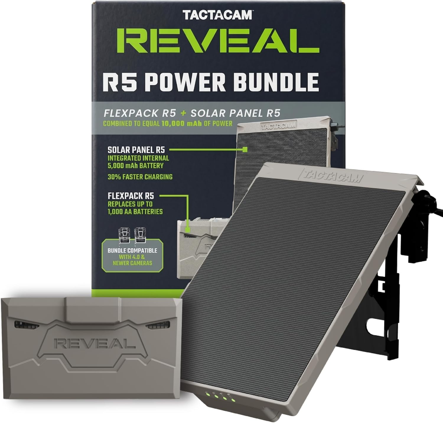 Tactacam Reveal R5 Power Bundle, FlexPack R5 + Solar Panel R5 | Self-sustaining charging system, Advanced Insights, 30% fast charge, built-in 5