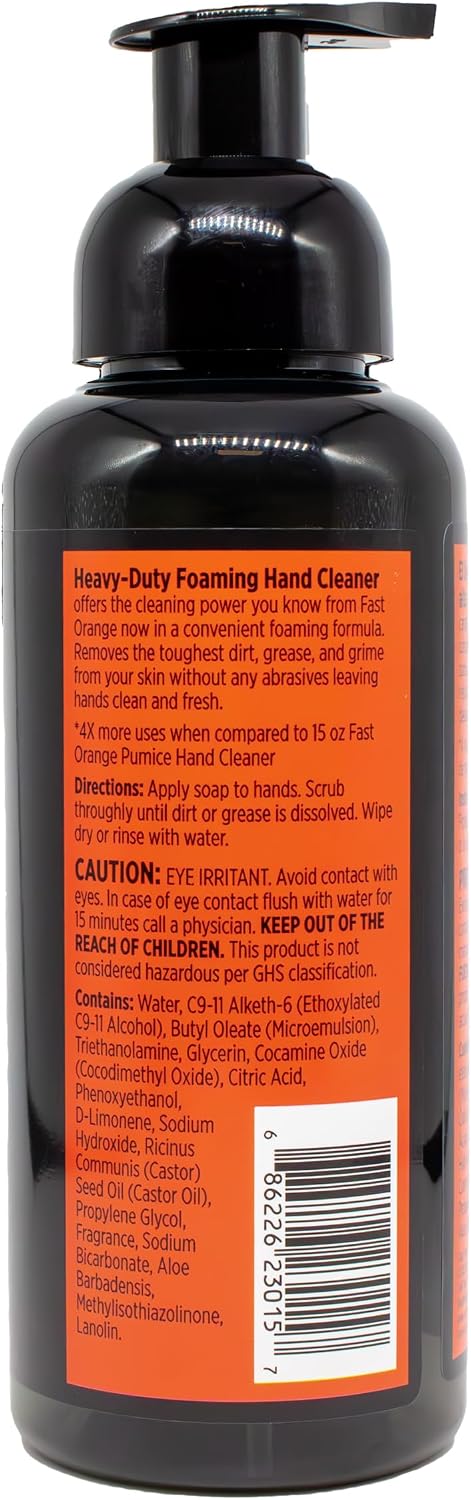 Fast Orange 25108 Pumice Lotion, Heavy Duty Hand Cleaner, Natural Citrus Scent, Waterless Cleaner For Mechanics, Strong Grease Fighter, 7.5 oz