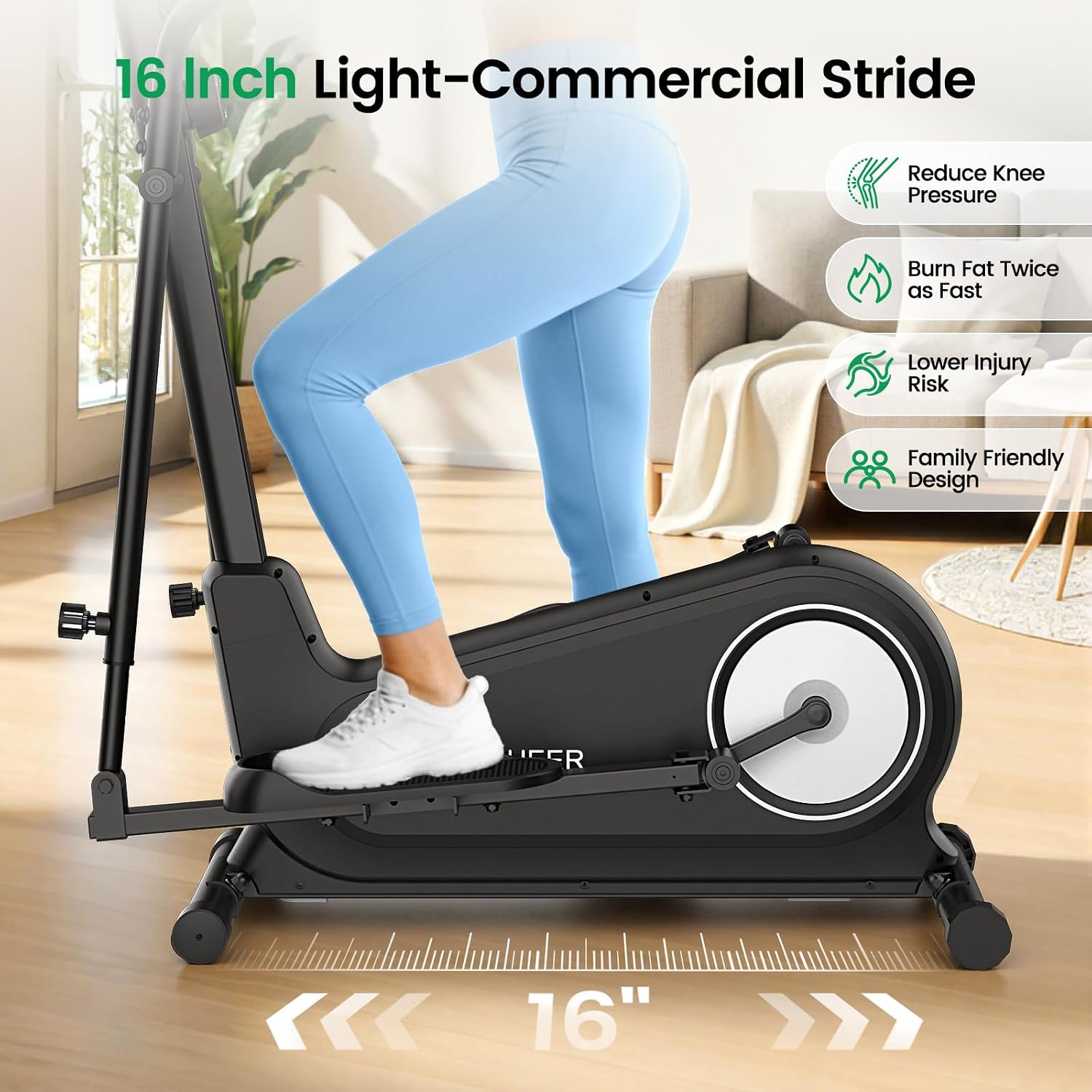 ANCHEER Elliptical Exercise Machine for Home, Foldable Magnetic Elliptical Trainer with 16" Stride, 16 Resistance Levels, Adjustable Pedals, LCD Monitor & Pulse Sensor, 550 LBS Weight Capacity