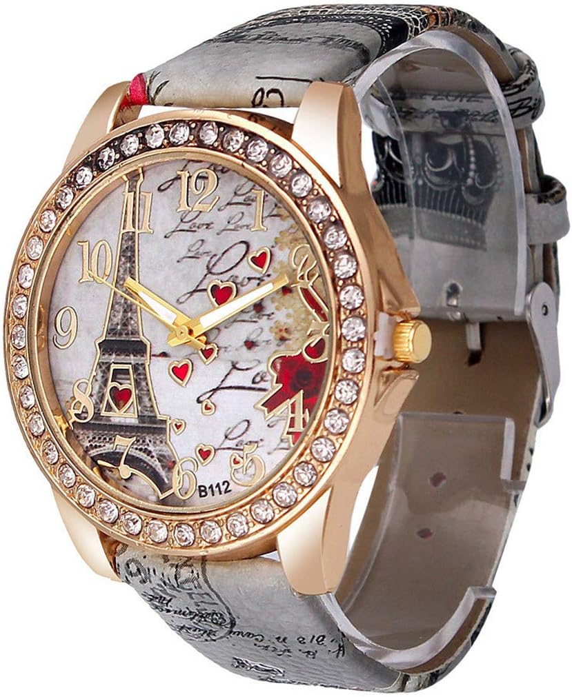 Wholesale PU Leather Strap Watch Mother Day Gift Bling Rhinestone Accented Eiffel Tower Ladies Women Watches