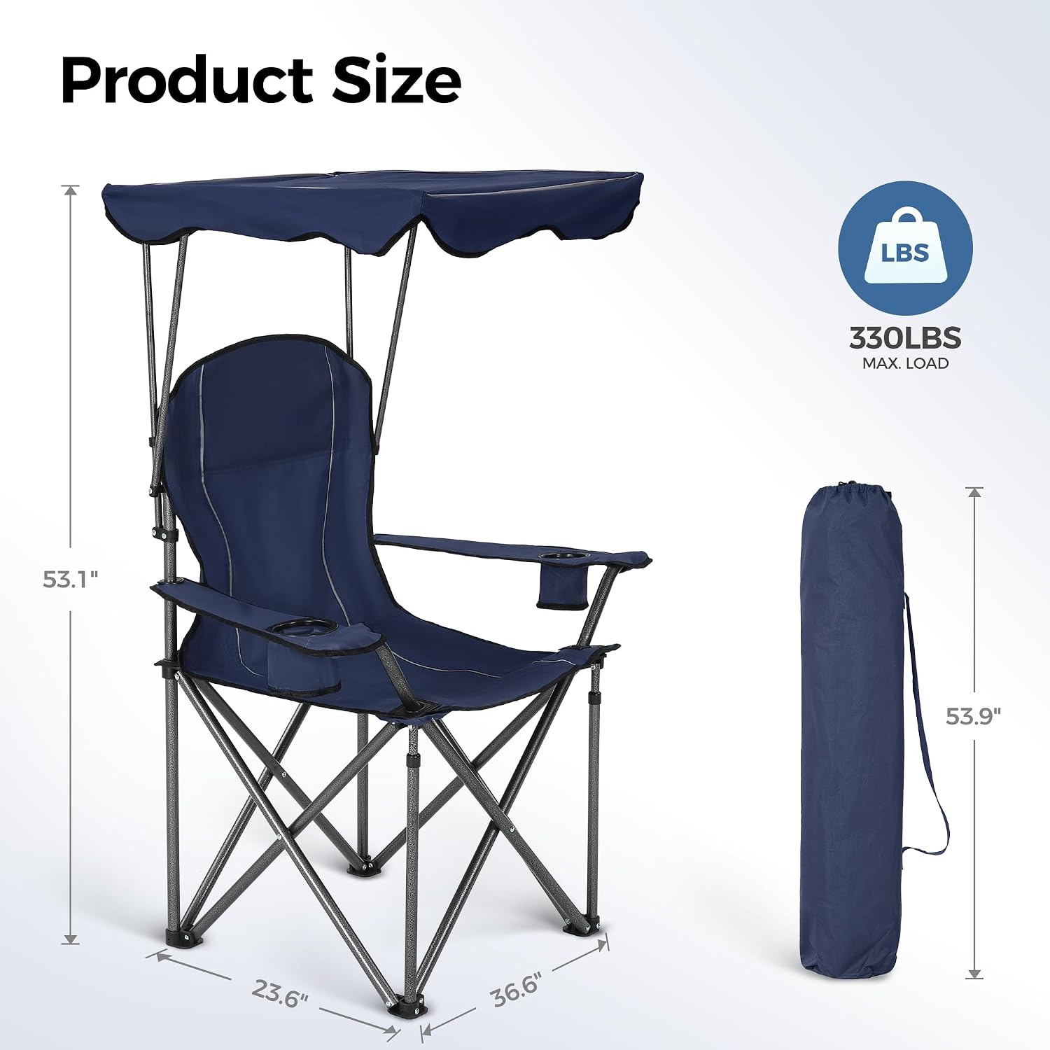 ALPHA CAMP Heavy Duty Canopy Camping Chairs with Adjustable Sunshade | Heavy duty 400 LBS, Steel Frame, Sturdy, Ergonomic,600D Oxford fabric ,Phone holder Cup holder,Carry Bag,Easy to set up