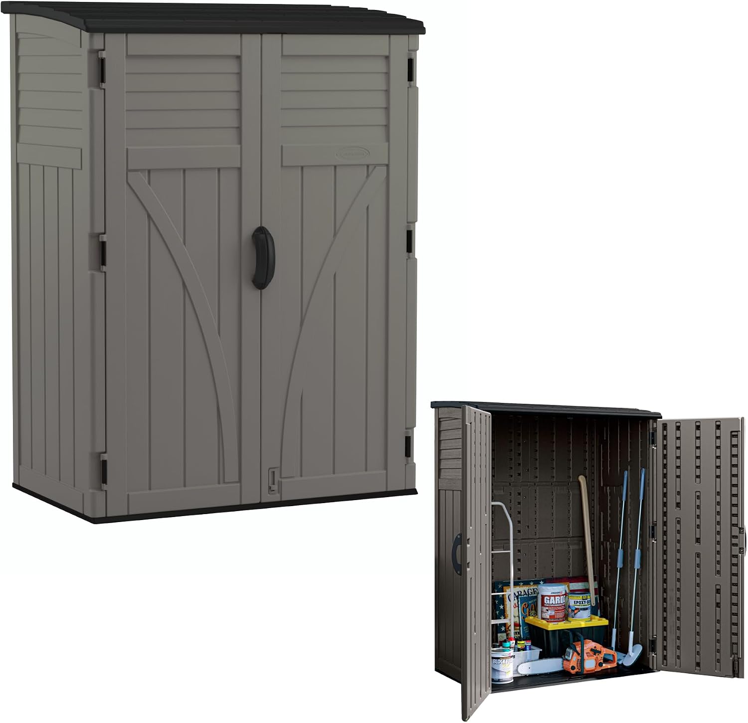 Suncast Outdoor Storage Shed, Water Resistant Resin Vertical Outdoor Storage Cabinet for Patio, Garden Tools, Cushions, & Equipment, Weatherproof Multi-Wall Design, 54 cu. ft., Made in USA
