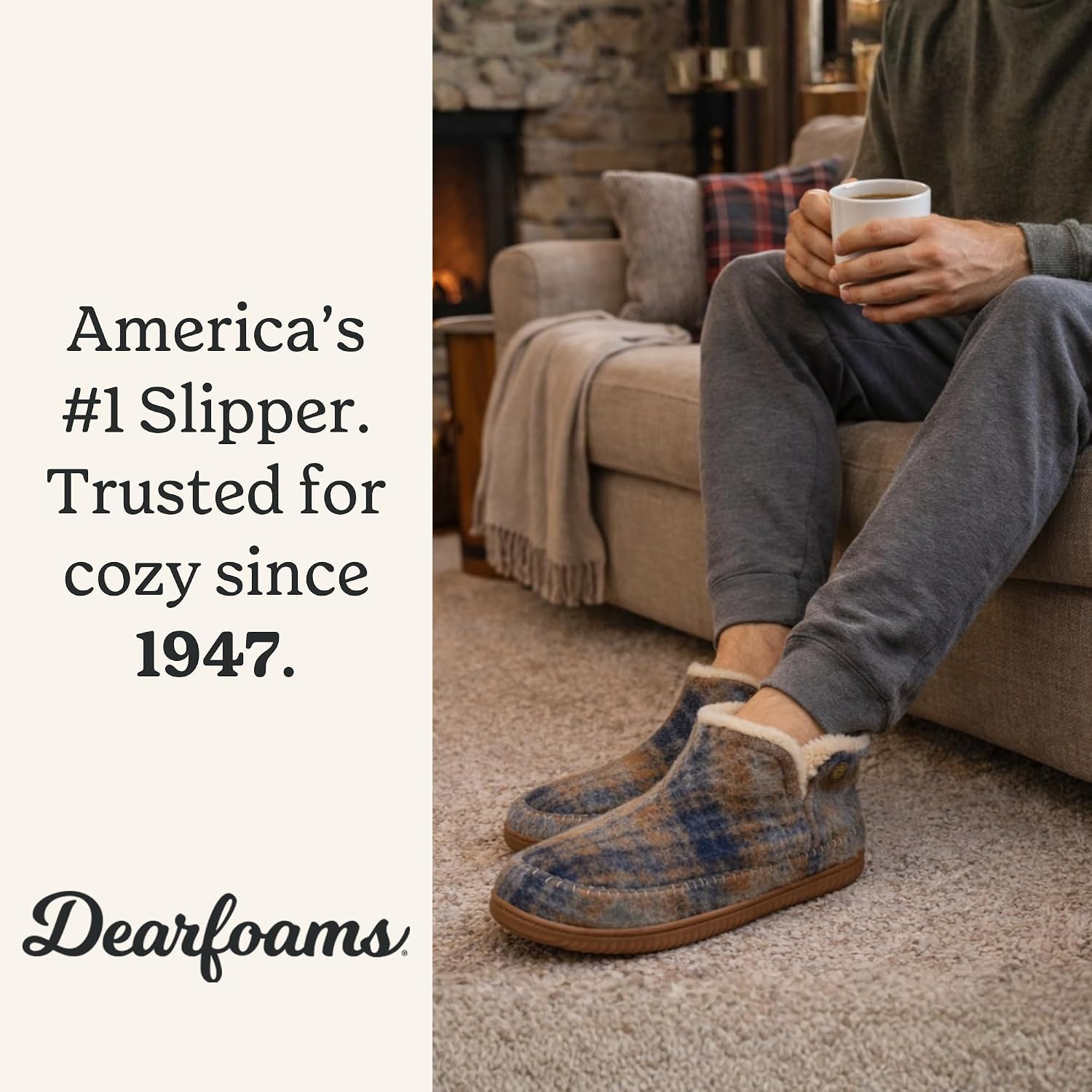 Dearfoams Men's Memory Foam Indoor House Slippers Brixen Ankle Boot House Shoes - Gifts for Men
