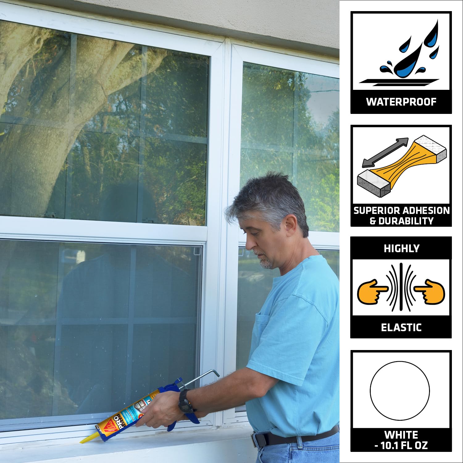 SIKA Sikaflex Construction Sealant - White, All-Purpose Polyurethane for Joints 1/2" or Smaller - 10.1 fl. oz - Weatherproof, High Elasticity, Paintable, Strong Adhesion