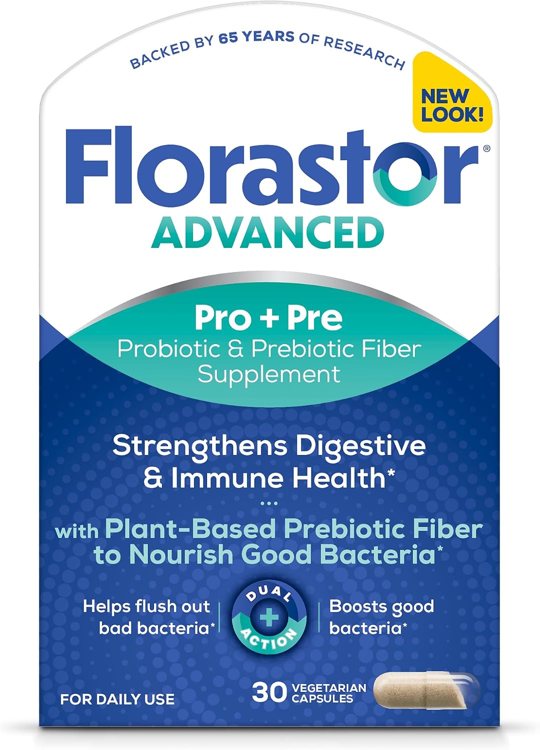 Florastor Advanced Pro+Pre Daily Probiotic and Prebiotic, 30 Capsules | Boosts Good Bacteria with Saccharomyces Boulardii CNCM I-745