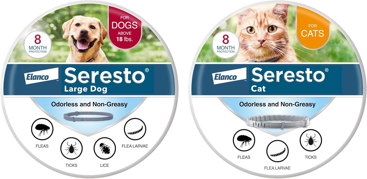 Seresto Large Dog for Dogs Over 18 lbs. & Seresto for Cats Vet-Recommended Flea & Tick Treatment & Prevention Collars | 8 Months Protection Each