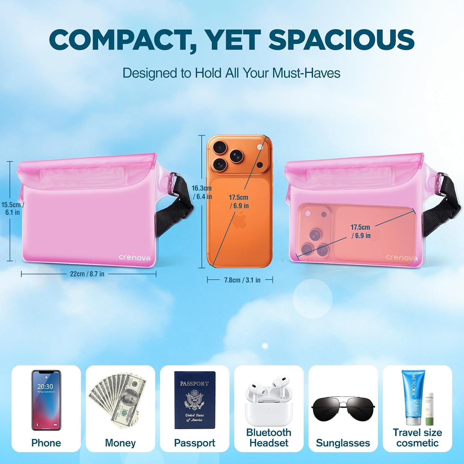 Waterproof Bag Fanny Packs for Women, Cruise Vacation Essentials Waterproof Pouch for Phone Passport Purse, Floating Dry Bags for Beach Water Park Boating Fishing Diving Surfing Kayaking Accessories | Floating, ideal for Beach, Boating & Kayaking, Durabl…