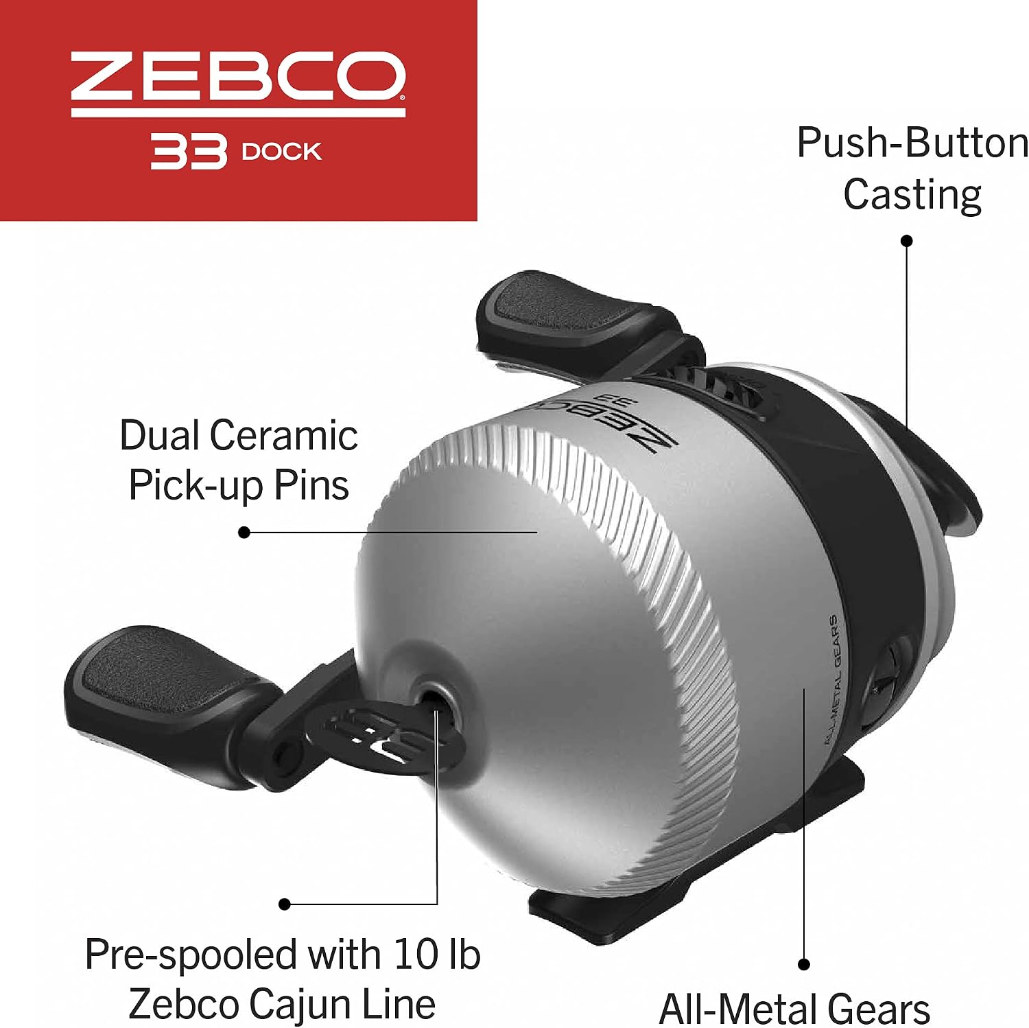 Zebco Dock Spincast Reel and Fishing Rod Combo, 42-Inch Durable Z-Glass Rod, Quickset Anti-Reverse Fishing Reel, Silver