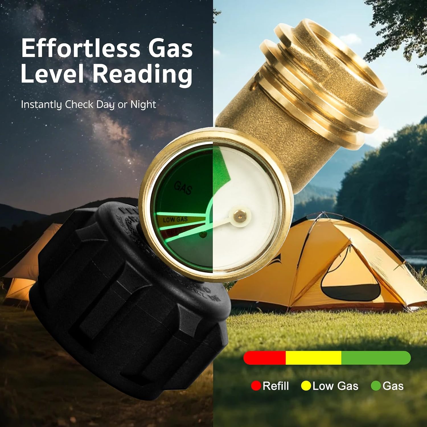 GASPRO Universal Propane Tank Gauge, Fits for 5-100lb Propane Tank Cylinder, Propane Adapter with POL Connection for RV, Camper, Gas Grill, Fire Pit