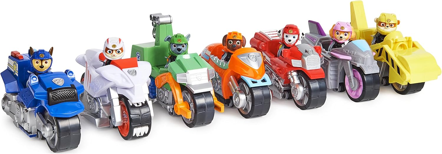 PAW Patrol, Moto Pups Wildcat’s Deluxe Pull Back Motorcycle Vehicle with Wheelie Feature and Toy Figure