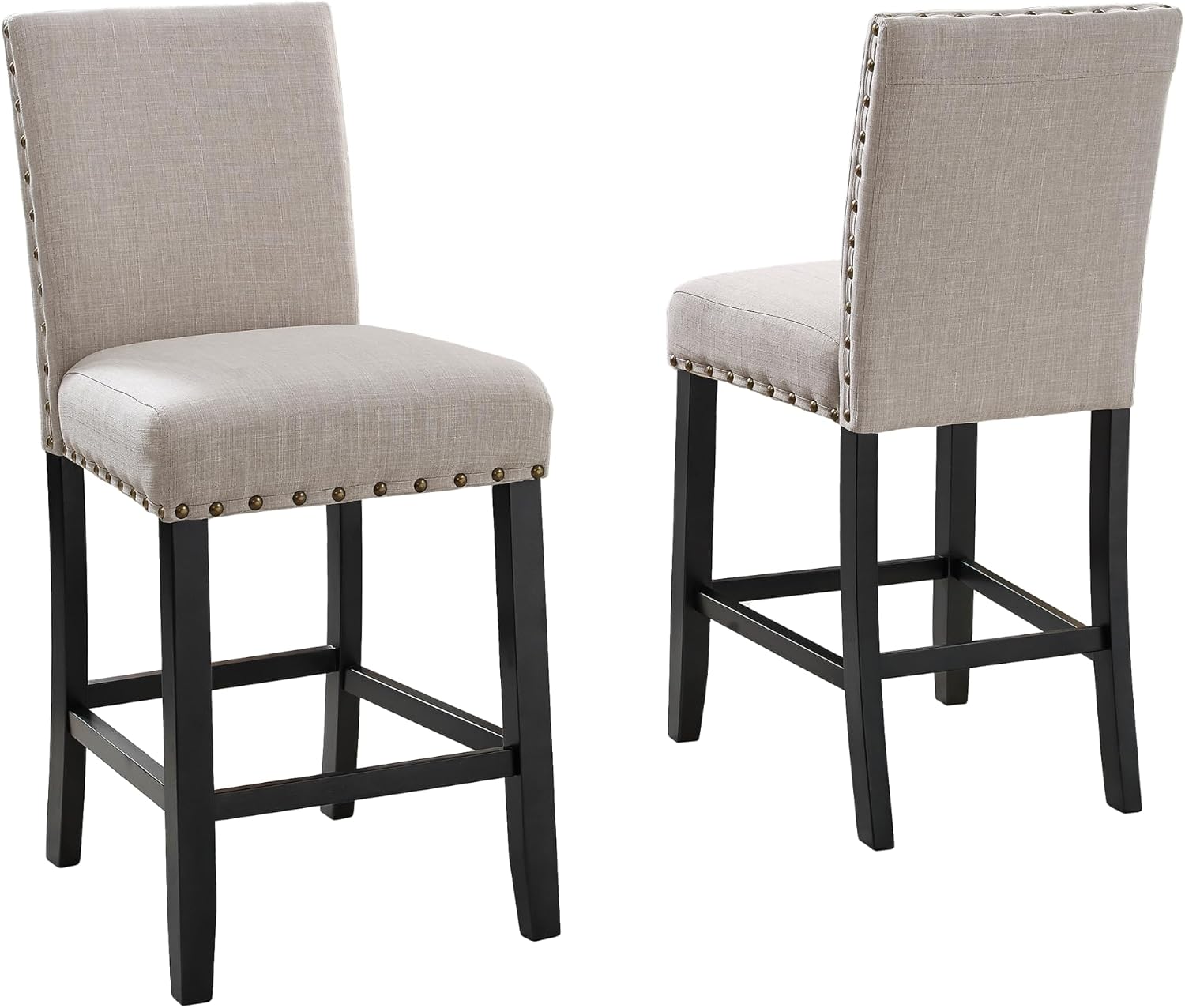 Biony Blue Fabric Counter Height Stools with Nailhead Trim, Set of 2