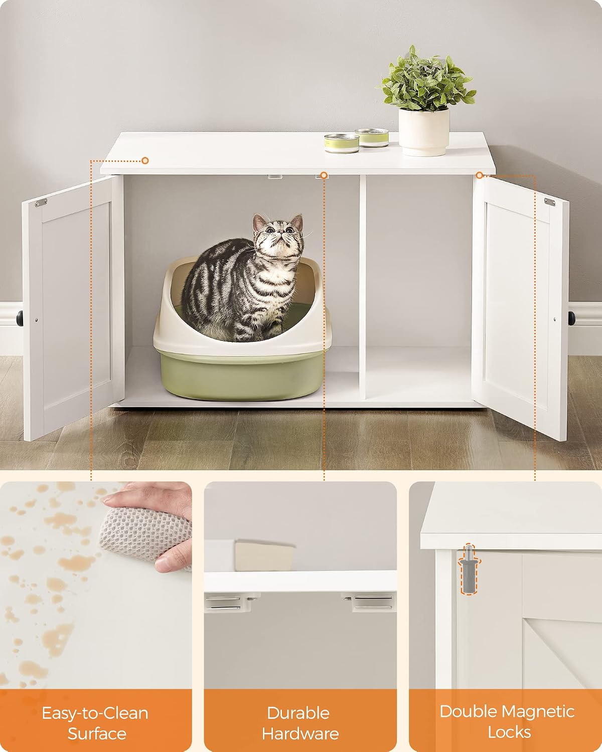 Feandrea Cat Litter Box Enclosure, End Table, 31.5 x 20.9 x 19.7 Inches