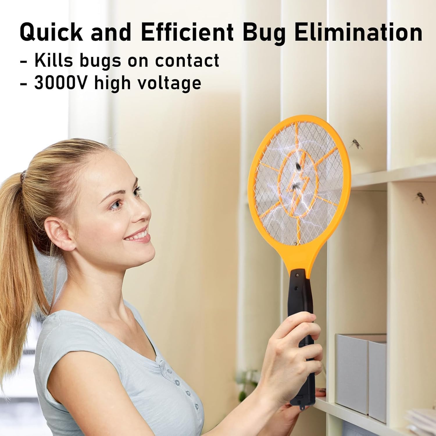 Electric Fly Swatter Handheld Bug Zapper - Indoor Outdoor Zapping Racket for Pest Mosquito & Flies - Battery Powered Safe to Touch with 3-Layer