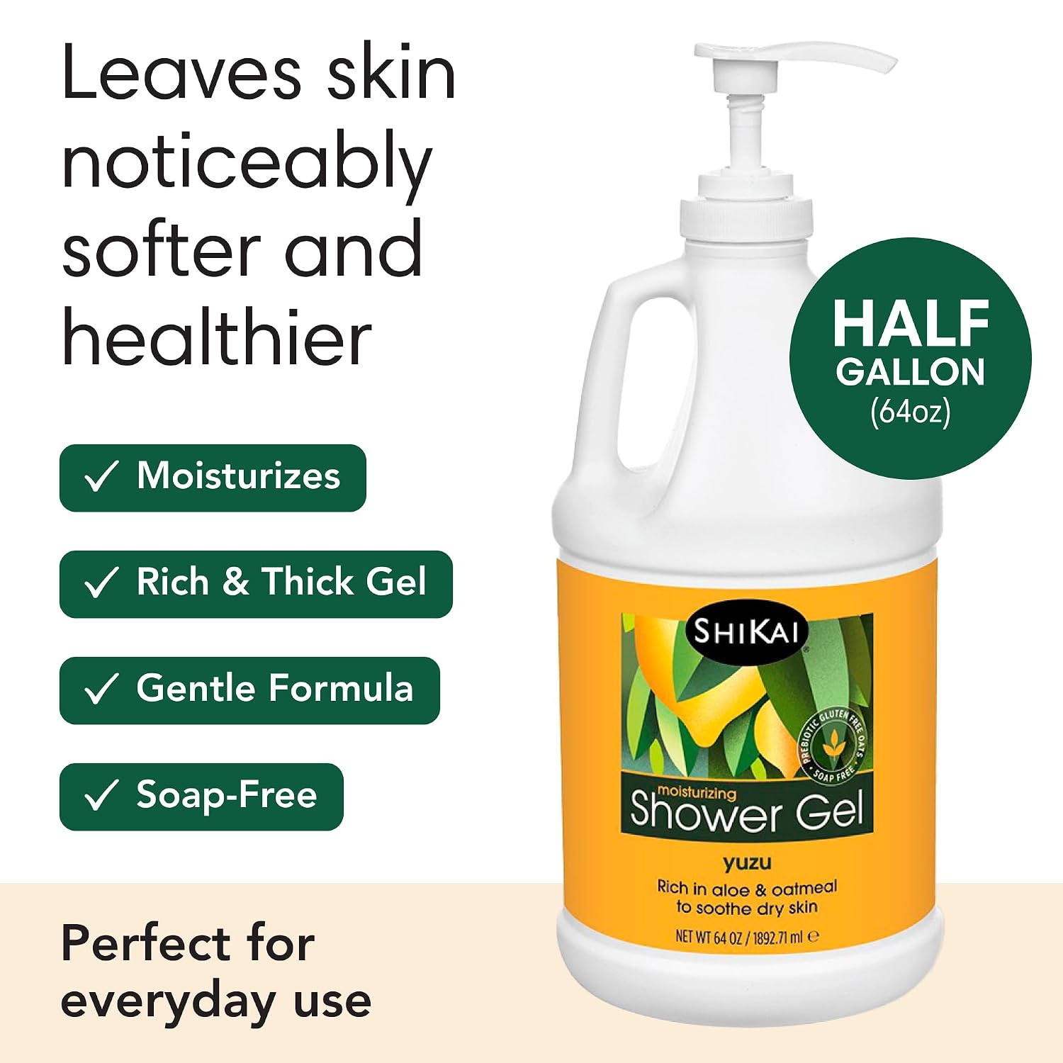 ShiKai Daily Moisturizing Shower Gel (Sandalwood, 12oz, Pack of 3) | Gentle Formula | Aloe Vera & Oatmeal for Soft, Healthy Skin | Dry Skin Relief