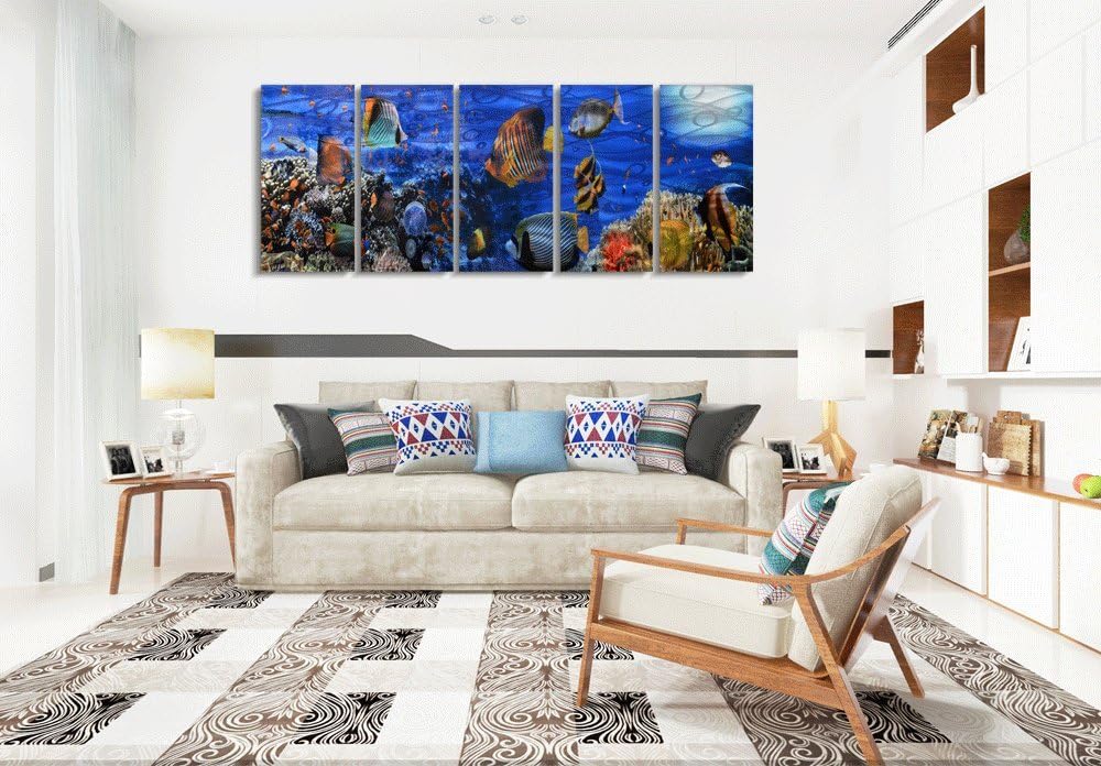 Yihui Arts Handcrafted 3D Metal Wall Art - Ocean Wave Sculpture, 5 - Panel Aluminum Decor for Living Room, Bedroom & Office