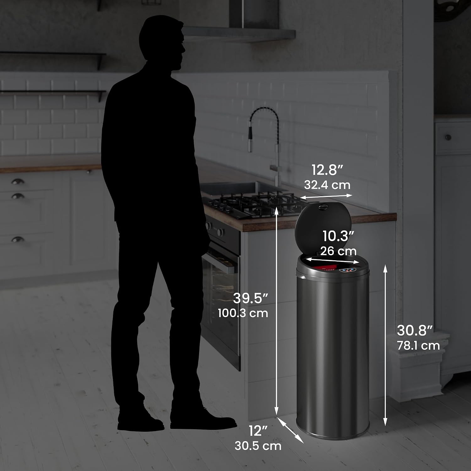 iTouchless 13 Gallon Touchless Sensor Kitchen Trash Can with Odor Control System, Brushed Stainless Steel, Round Garbage Bin for Home or Office - IT13RCB