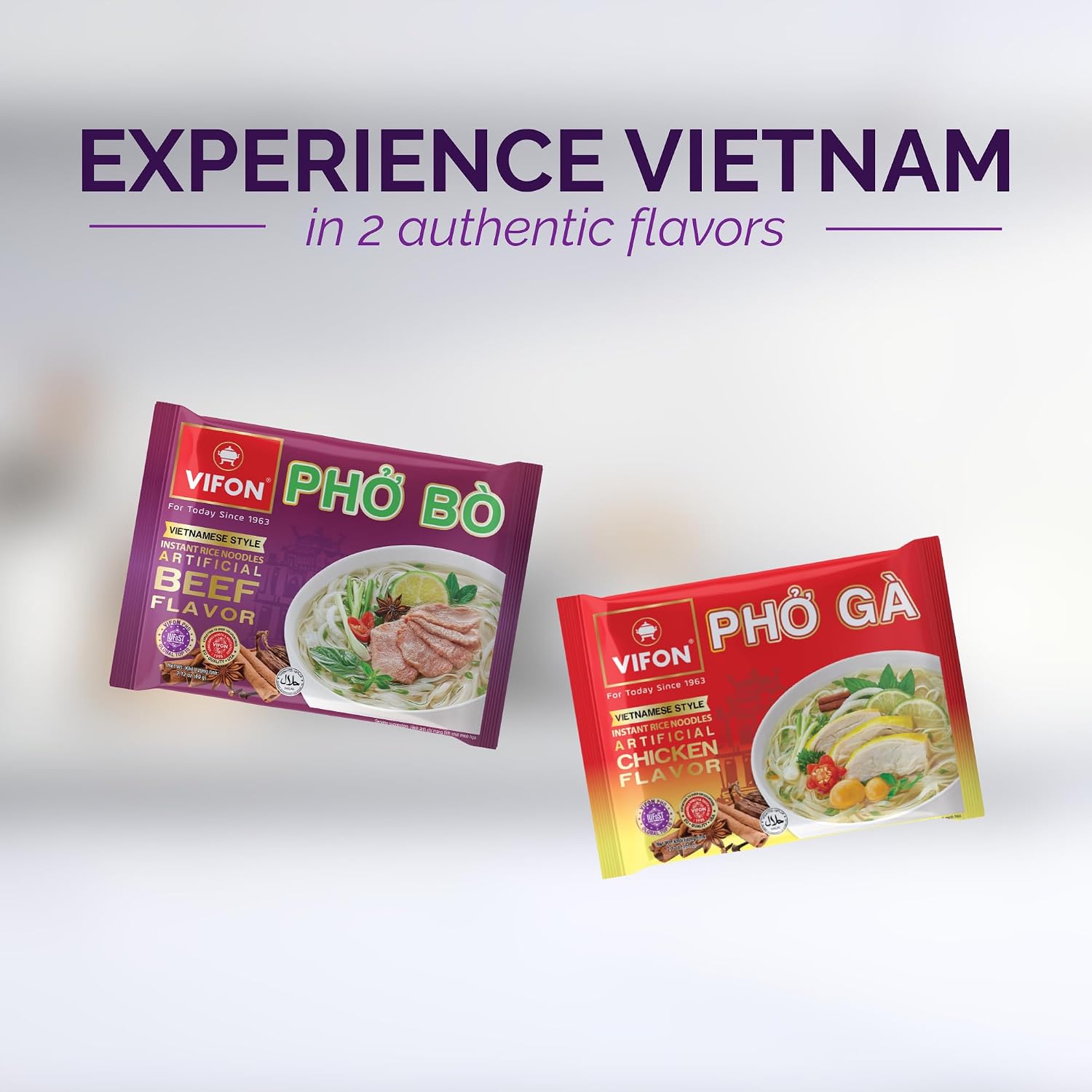 VIFON Phở Bò Vietnamese Style Instant Rice Noodles, 2.11 oz (Pack of 24) | Halal Certified | Authentic Vietnamese Phở | Ready in 3 Minutes