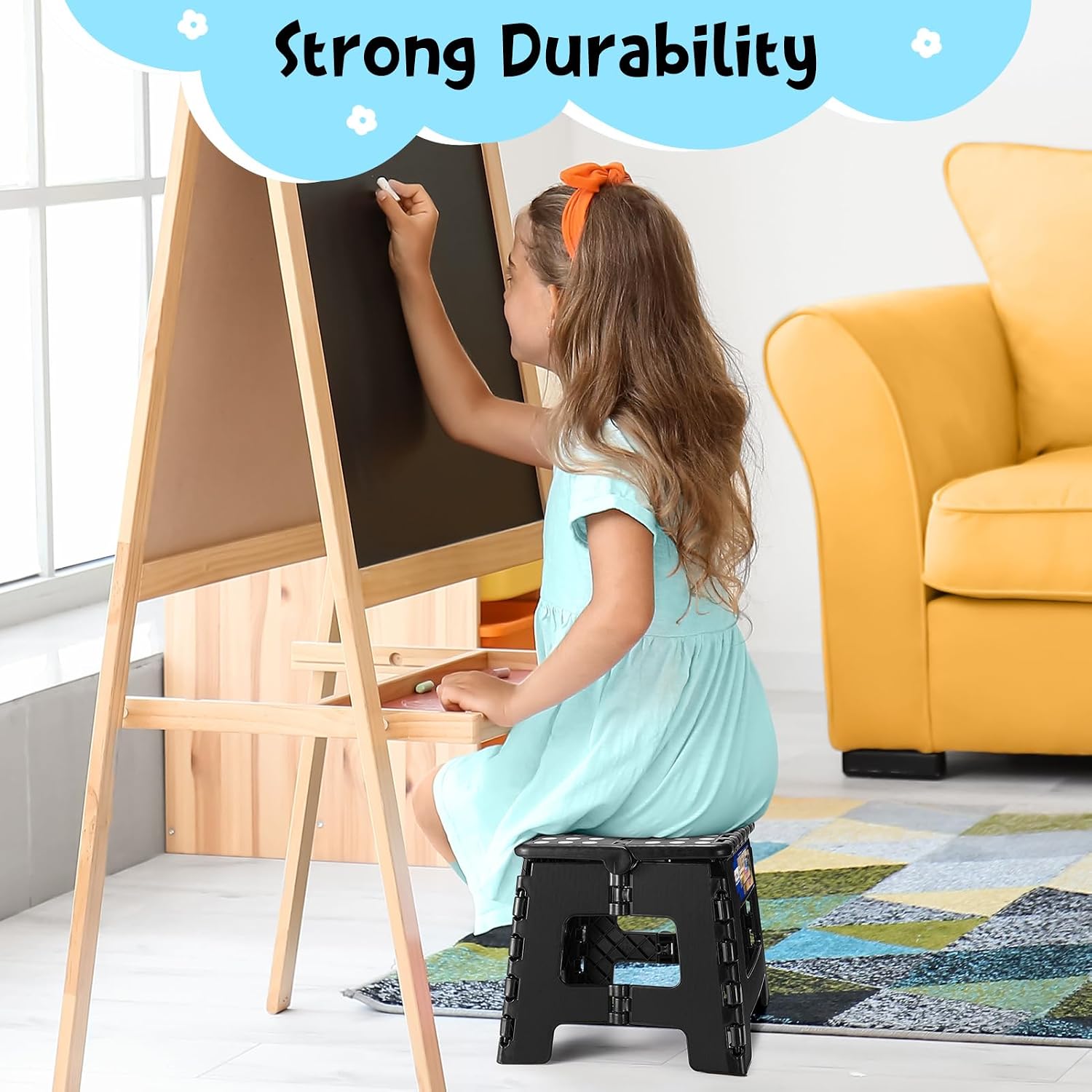 ACKO 13 Inch Folding Step Stool, Holds 300 lb for Adults and Kids, Black | Collapsible Heavy Duty Foldable Stools, Portable Non-Slip Foot Stepping stool, Kitchen Bathroom Bedroom Outdoor with Handle