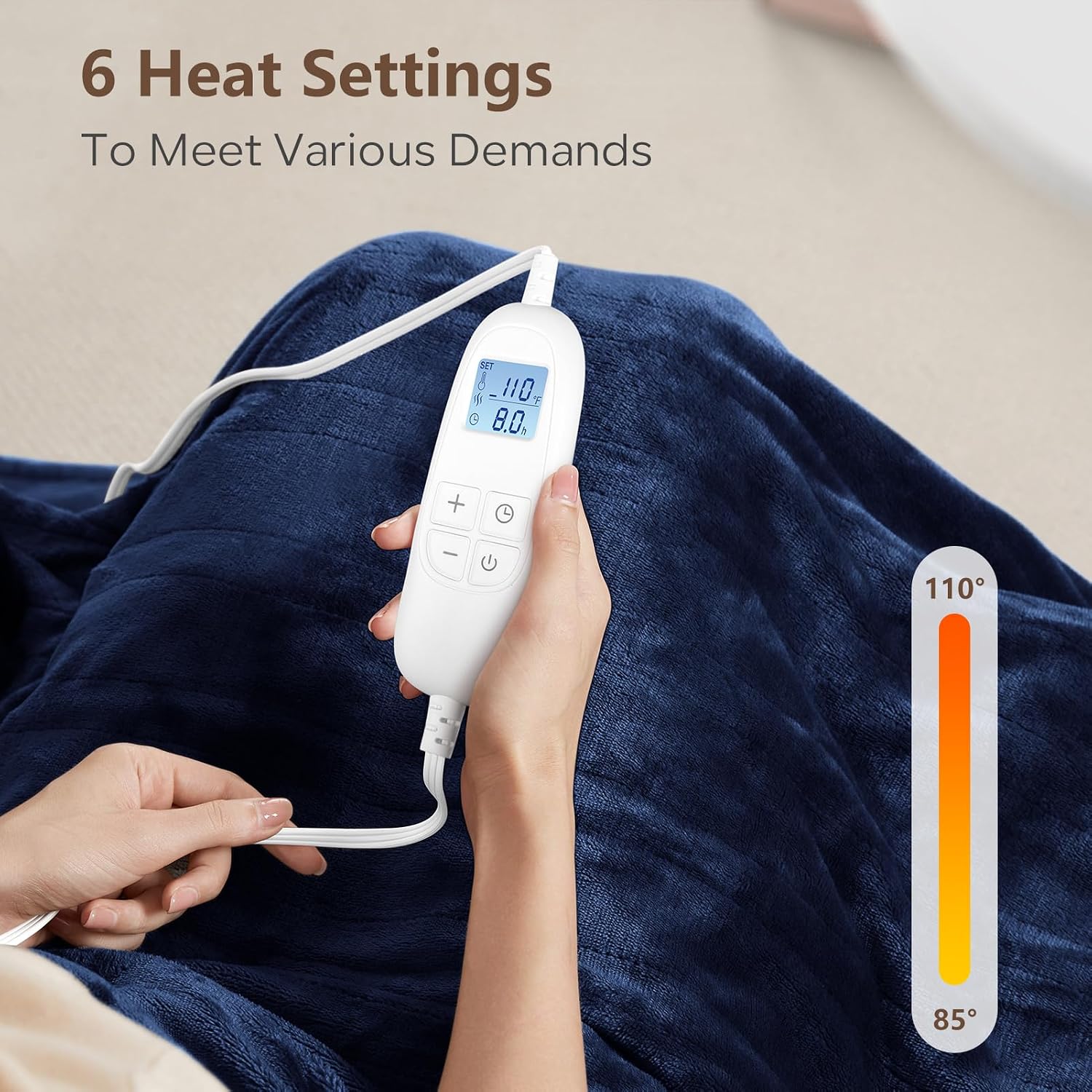 PROALLER Electric Heated Blanket Queen Size with 6 Levels & 8h Auto Off, Ultra Soft Flannel Full Body Heating Blanket, Machine Washable, Warm Gray, 84" x 90"
