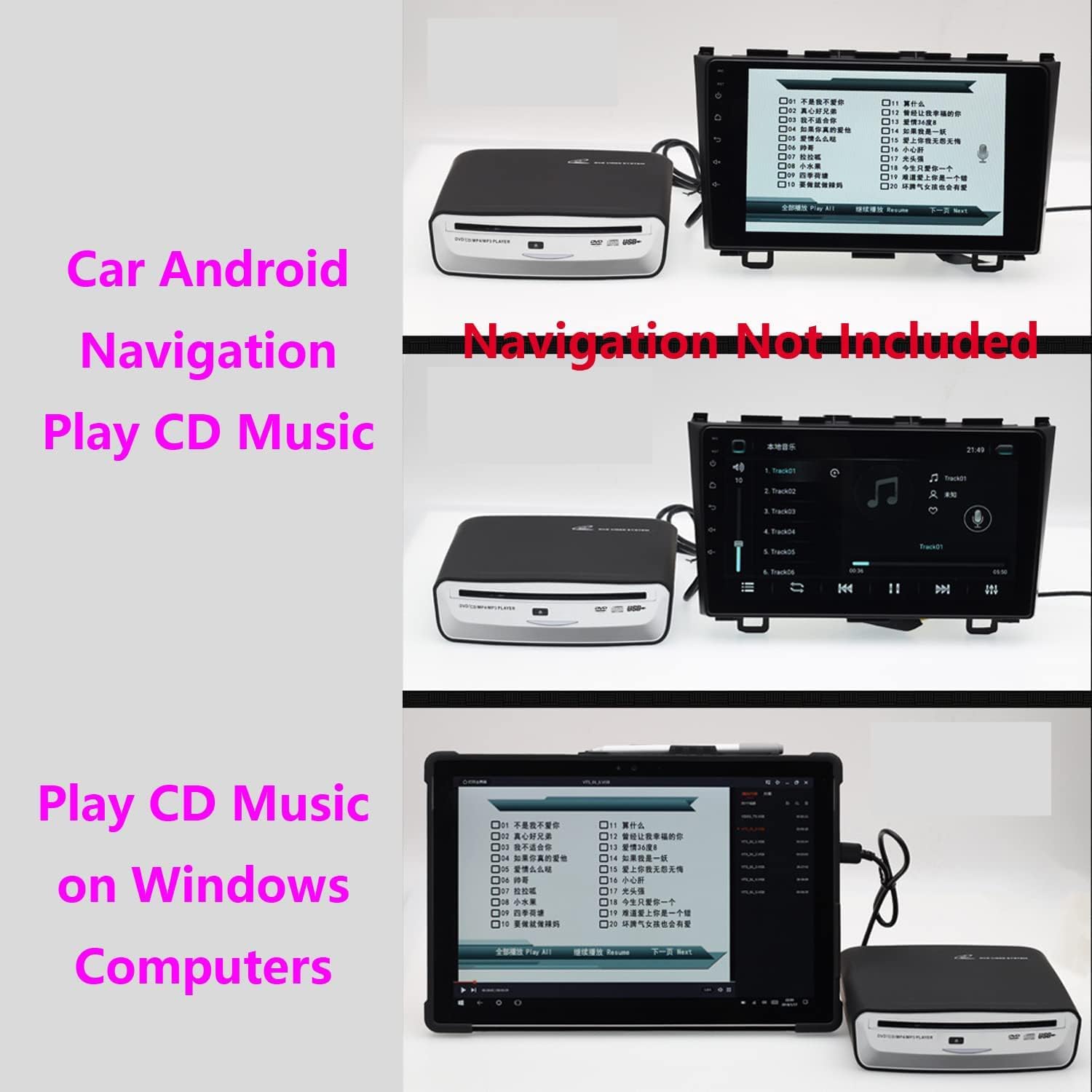 Car External Universal CD Player | USB External Car Slot-Load CD Player Compatible with Android Navigation (Android Version 4.4 and