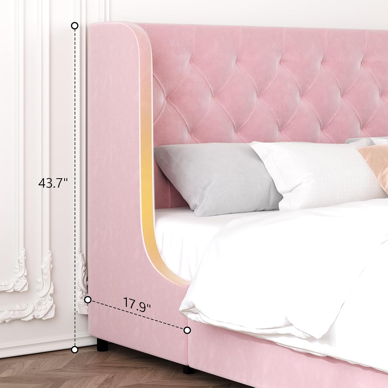 HOMBCK Full Size Bed Frame with Headboard, Upholstered Platform Bed, White | Velvet Tufted Curved Wingback/Wooden Slats Support/No Box Spring Needed/Noise-Free/Easy Assembly