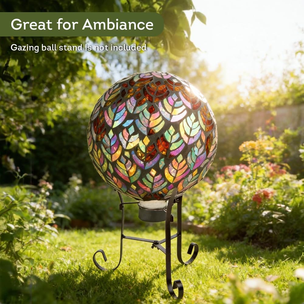 Lily's Home Colorful Mosaic Glass Gazing Ball, Designed with a Stunning Holographic Petal Mosaic Pattern to Bring Color and Reflection to Any Home and Garden, Red and Gold (10" Diameter)