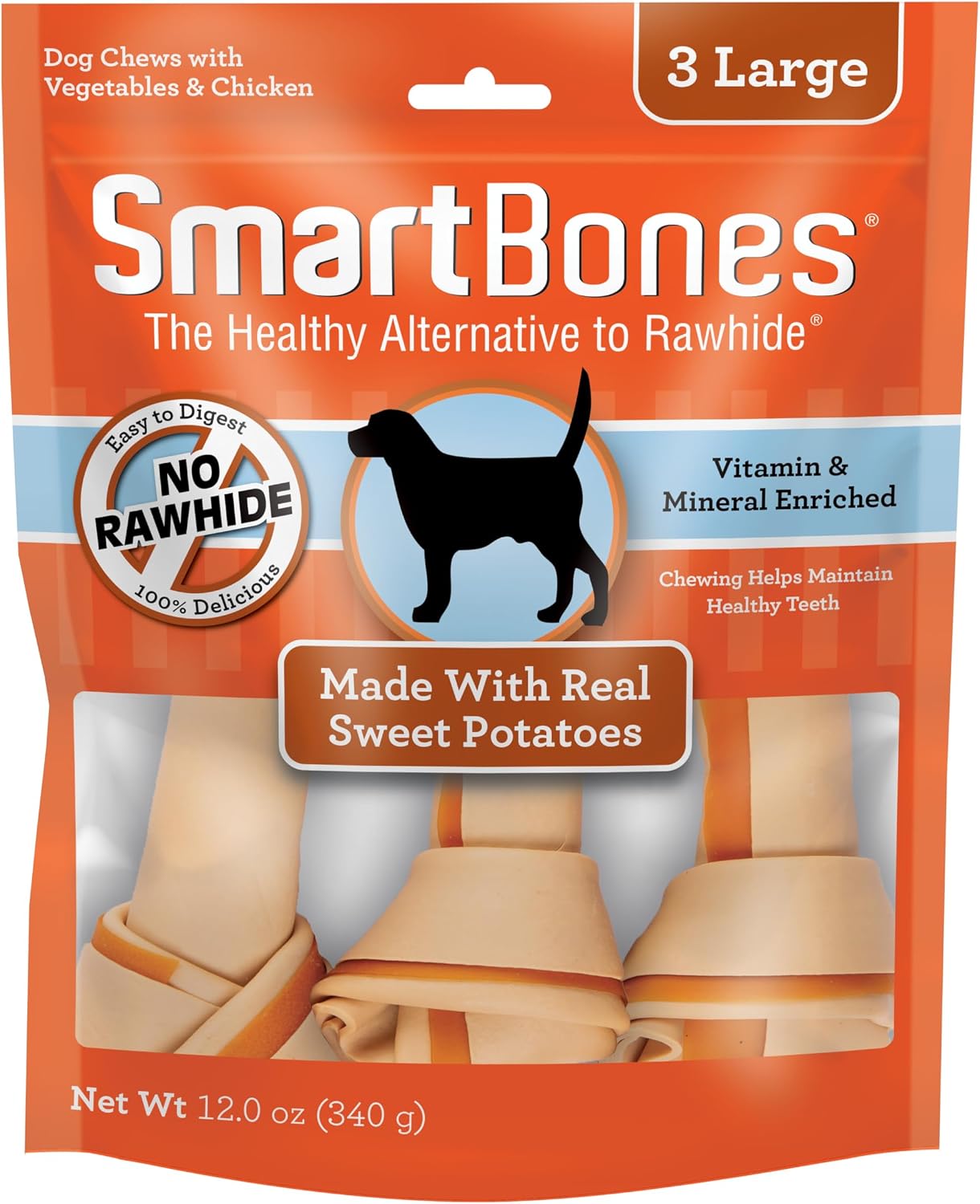 SmartBones Large Chews, Treat Your Dog to a Rawhide-Free Chew Made with Real Meat and Vegetables | With With Real Chicken, Easy To Digest Chew, Vitamin & Mineral Enriched, Helps Maintain Healthy Teeth, For Large Dogs