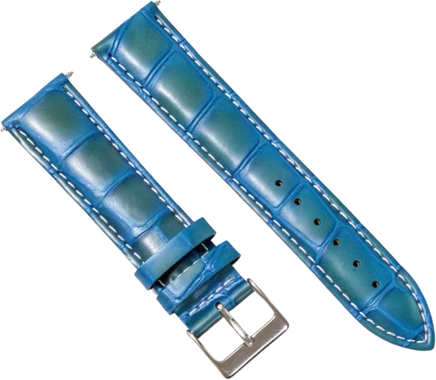Ewatchparts 22mm Leather Watch Band Strap Compatible With Invicta Signature II 7282, 7345 Light Blue With White Stitching