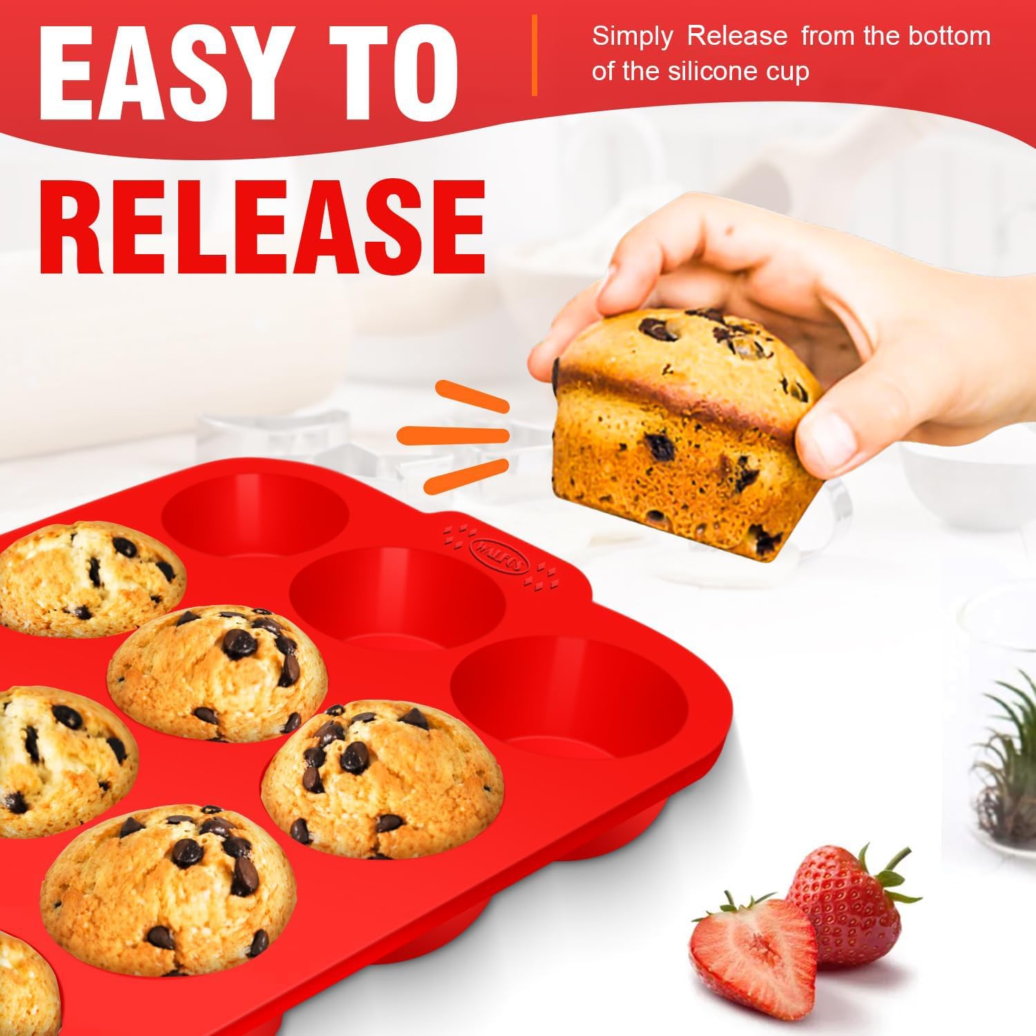 Walfos Silicone Texas Muffin Pan - 6 Cup Jumbo Silicone Cupcake Pan, Non-Stick, Just Release! Perfect for Egg Muffin