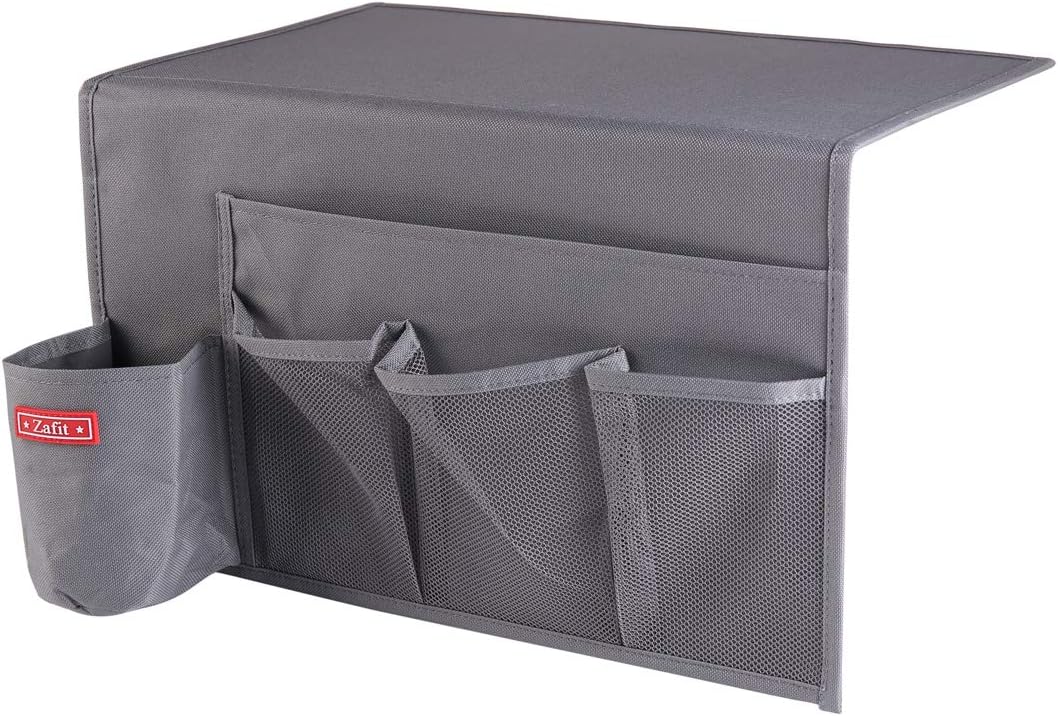 Zafit Bedside Storage Organizer, Table Cabinet Bedside Organizer Caddy for Remotes Phone Glasses (Classic 4 Pockets-Grey)