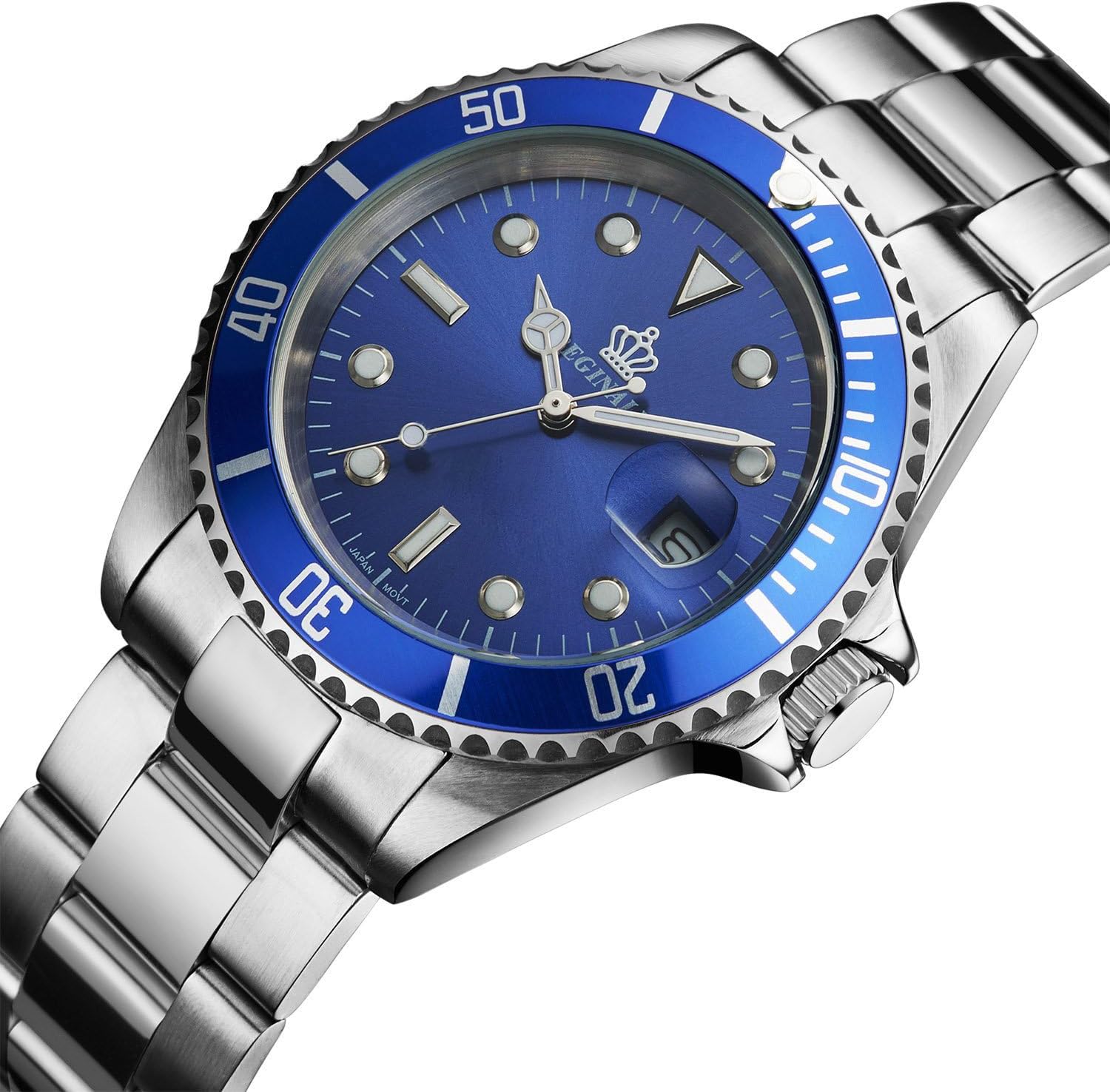 FANMIS Mens Luxury Watches Rotatable Bezel Sapphire Glass Luminous Hand Quartz Silver Tone Stainless Steel Watch