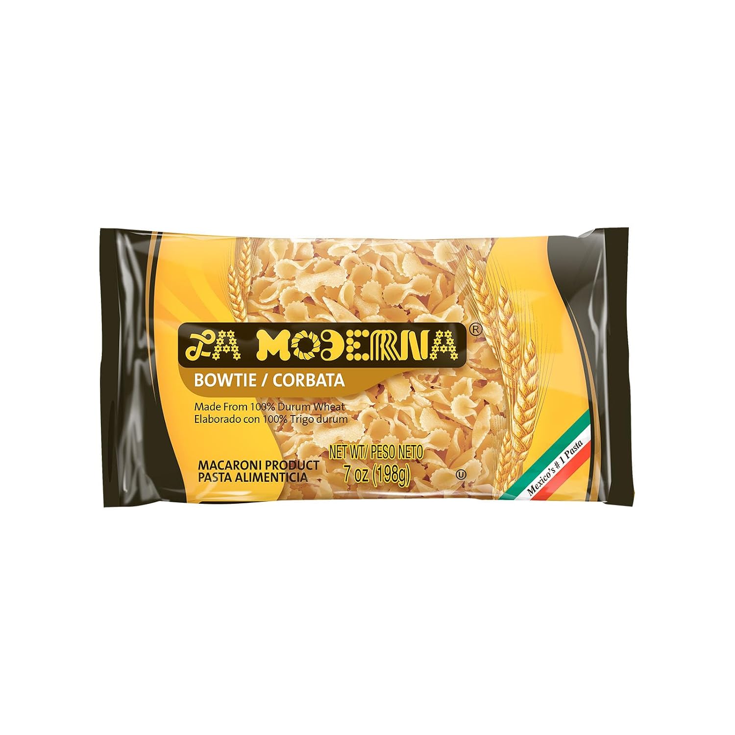 La Moderna Bow Tie Corbata Pasta, 7 oz, Pack of 1 | Bow tie corbata pasta for soups, salads, and family meals; semolina and durum flour; Non-GMO; kosher