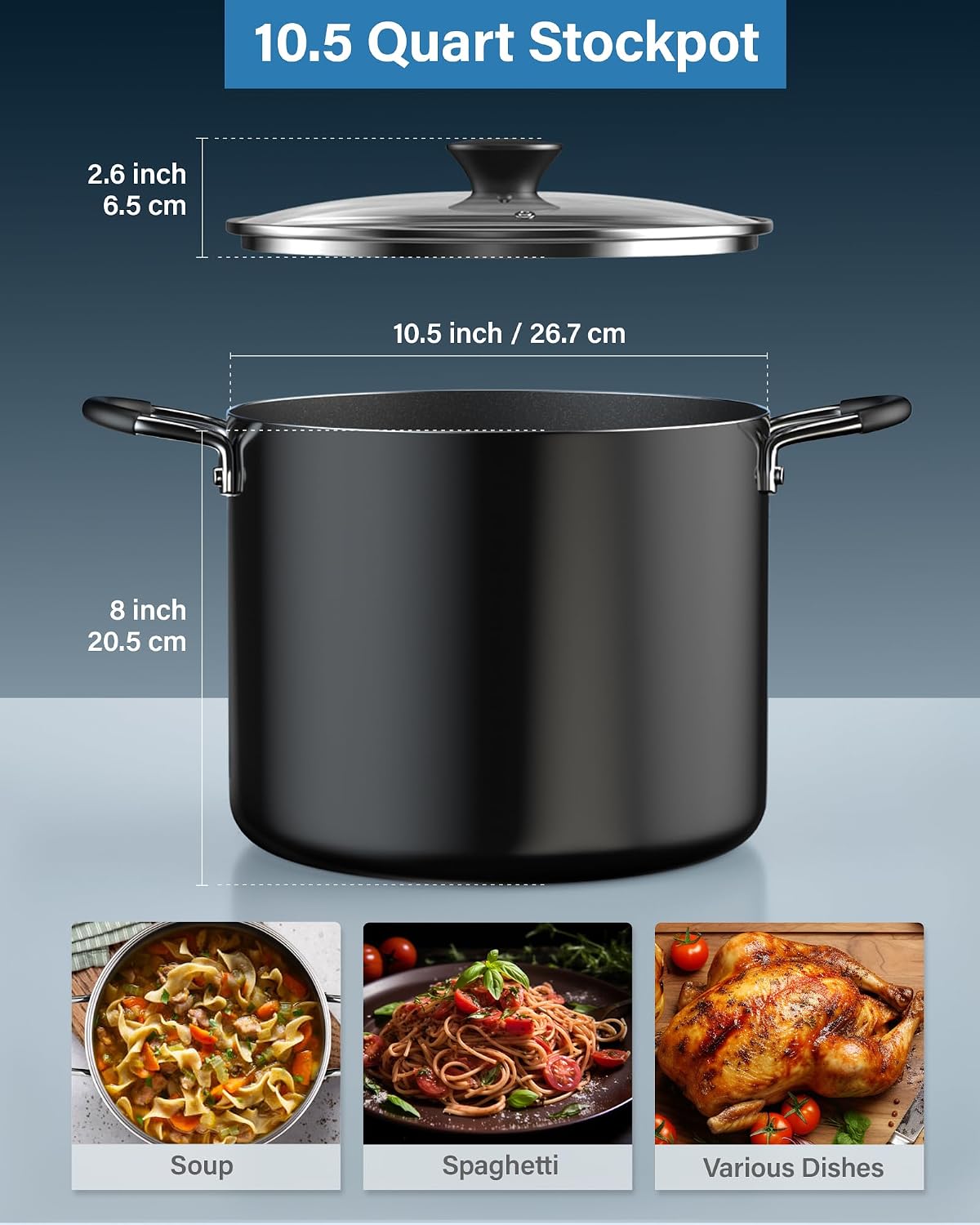 Cook N Home 10.5 Quart Non Stick Stock Pot with Lid, Large Pots for Cooking