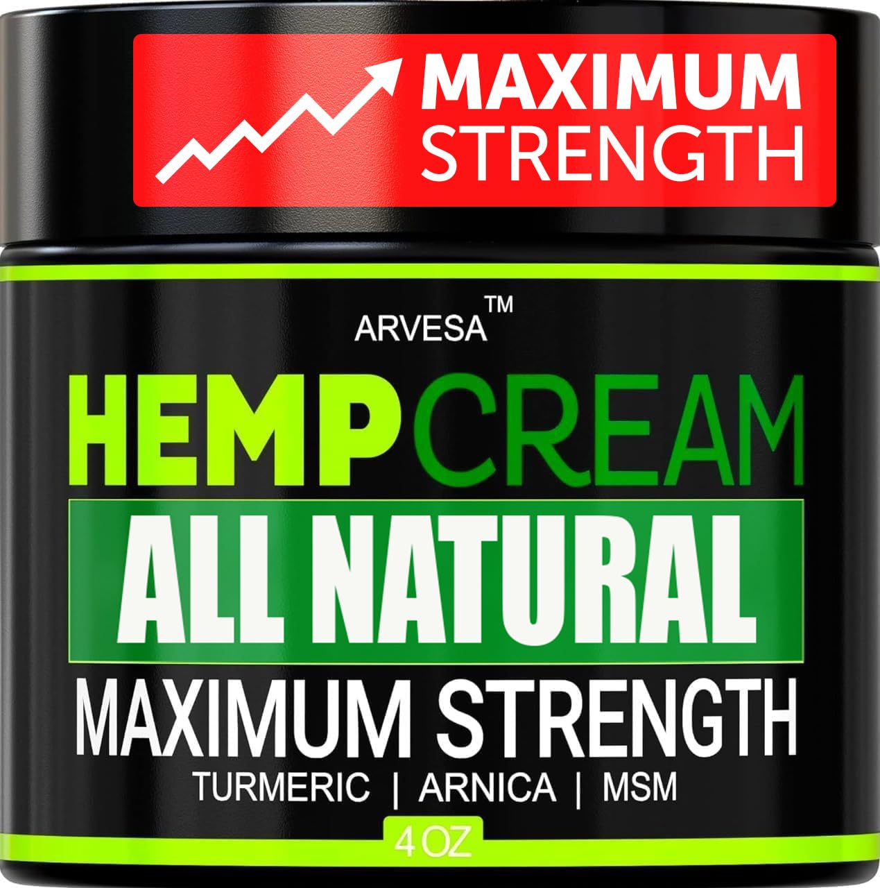 Natural Hemp Cream - Maximum Strength Gel - Hemp Cream with Arnica, MSM, Glucosamine, Menthol, Aloe, Turmeric, Boswellia - Fast Absorption, Non-Greasy