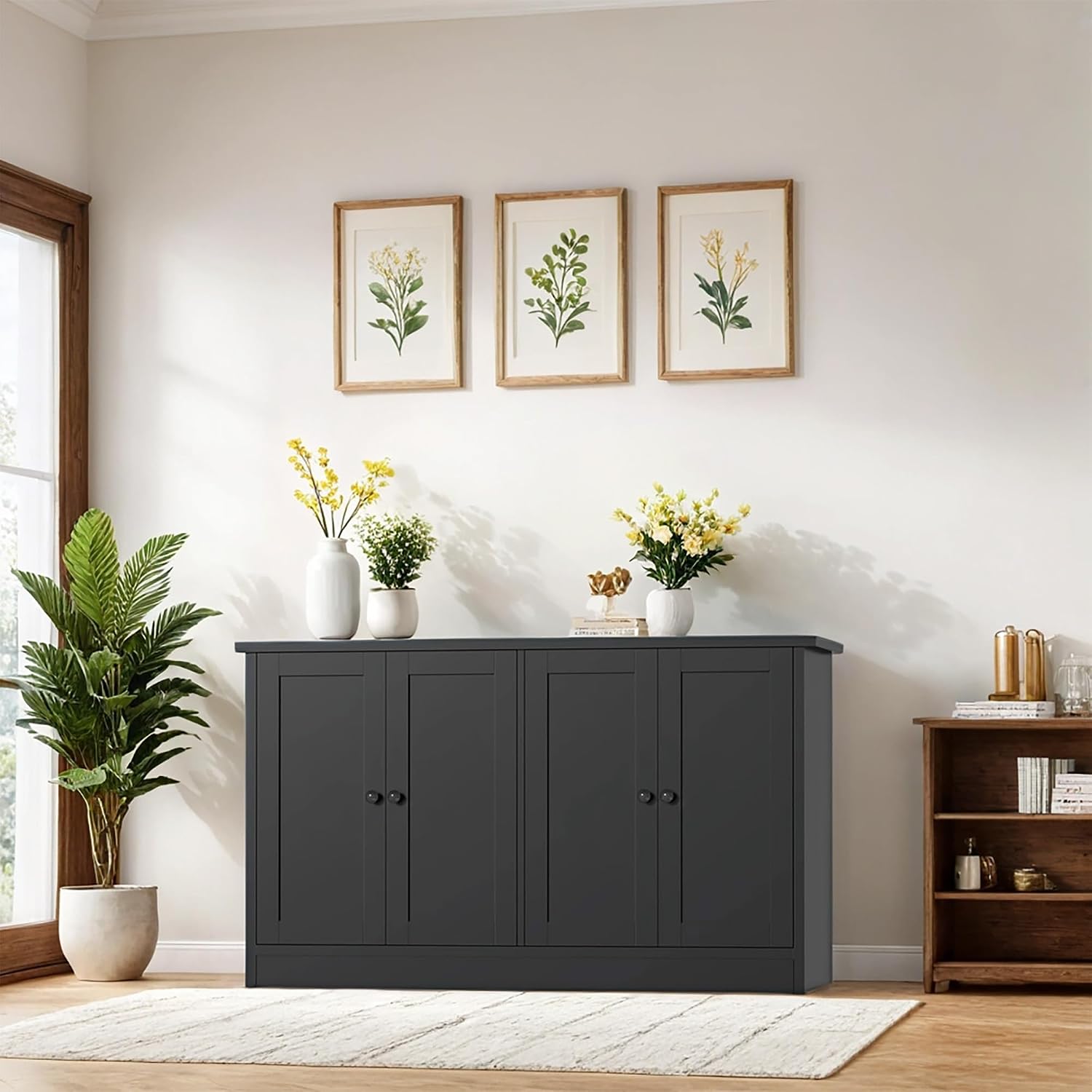 holzart White Buffet Cabinet with Storage, 49" Modern Kitchen Sideboard with 4 Doors & Adjustable Shelves, Wood Coffee Bar Cabinet Console Table for Dining Room, Living Room, Entryway