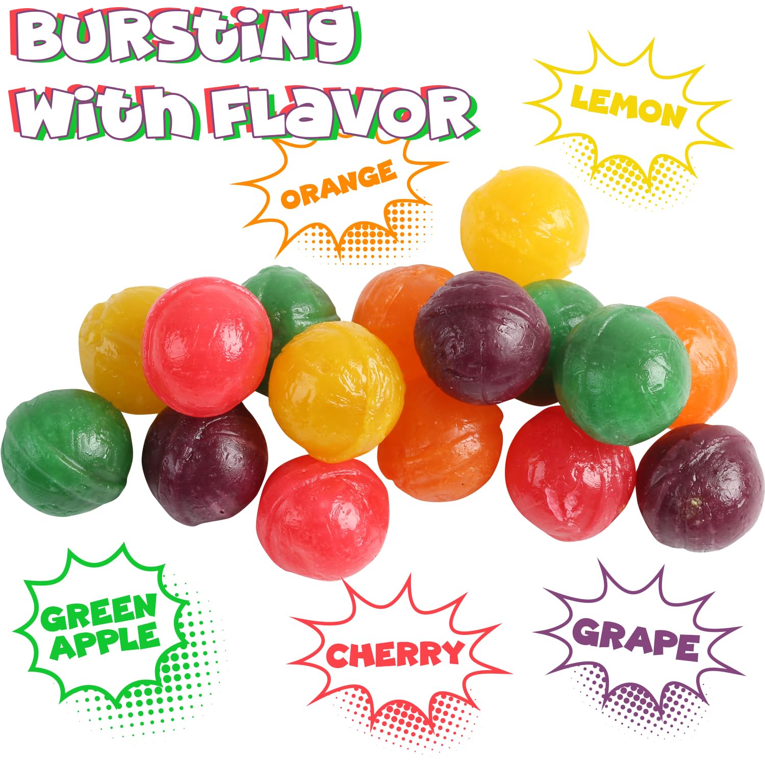 Assorted Fruit Balls Hard Candy, 4 lb Sour Variety, Office Candies | Approx. 520 Pcs, orange, lemon, grape, green apple and cherry sweets for offices, desks, classrooms